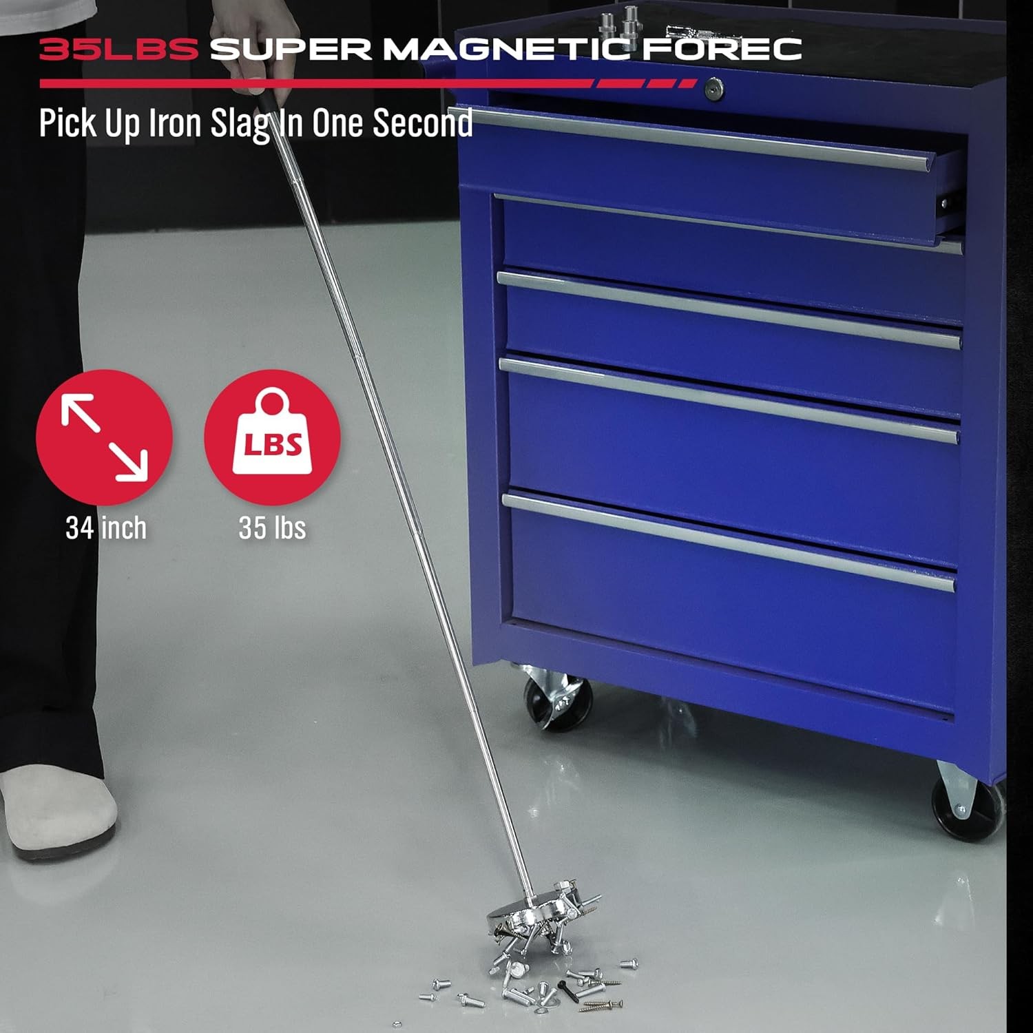 Telescoping Magnetic Sweeper Pickup Tool: Strong Magnet Pick Silver / Black