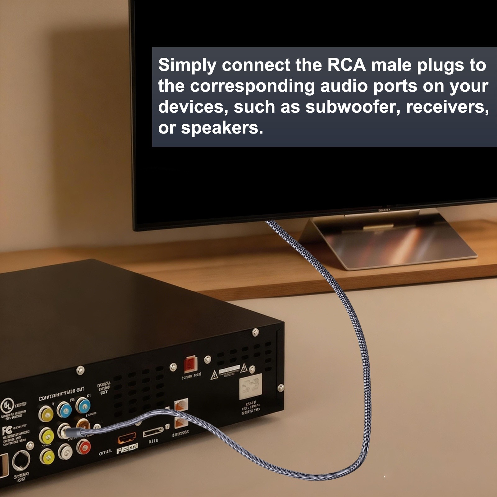 Subwoofer Cable, RCA to RCA Digital Coaxial Audio Cable, 3ft Gray