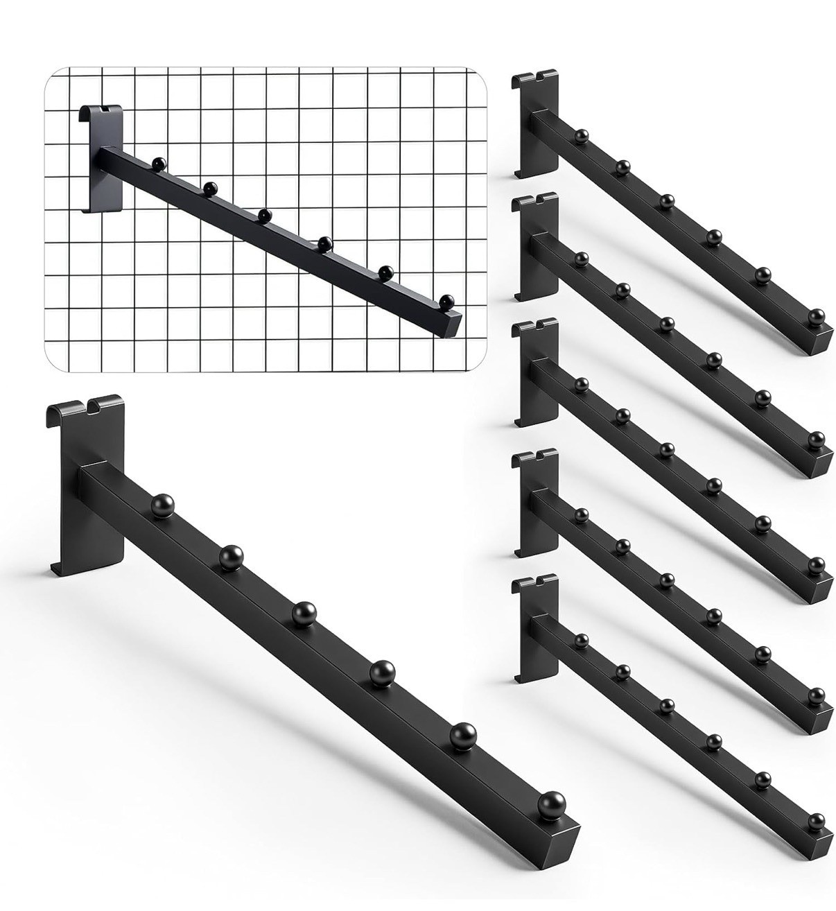 6 Pack Black Gridwall Waterfall Hooks 6 Ball 14 Inch Grid Hooks