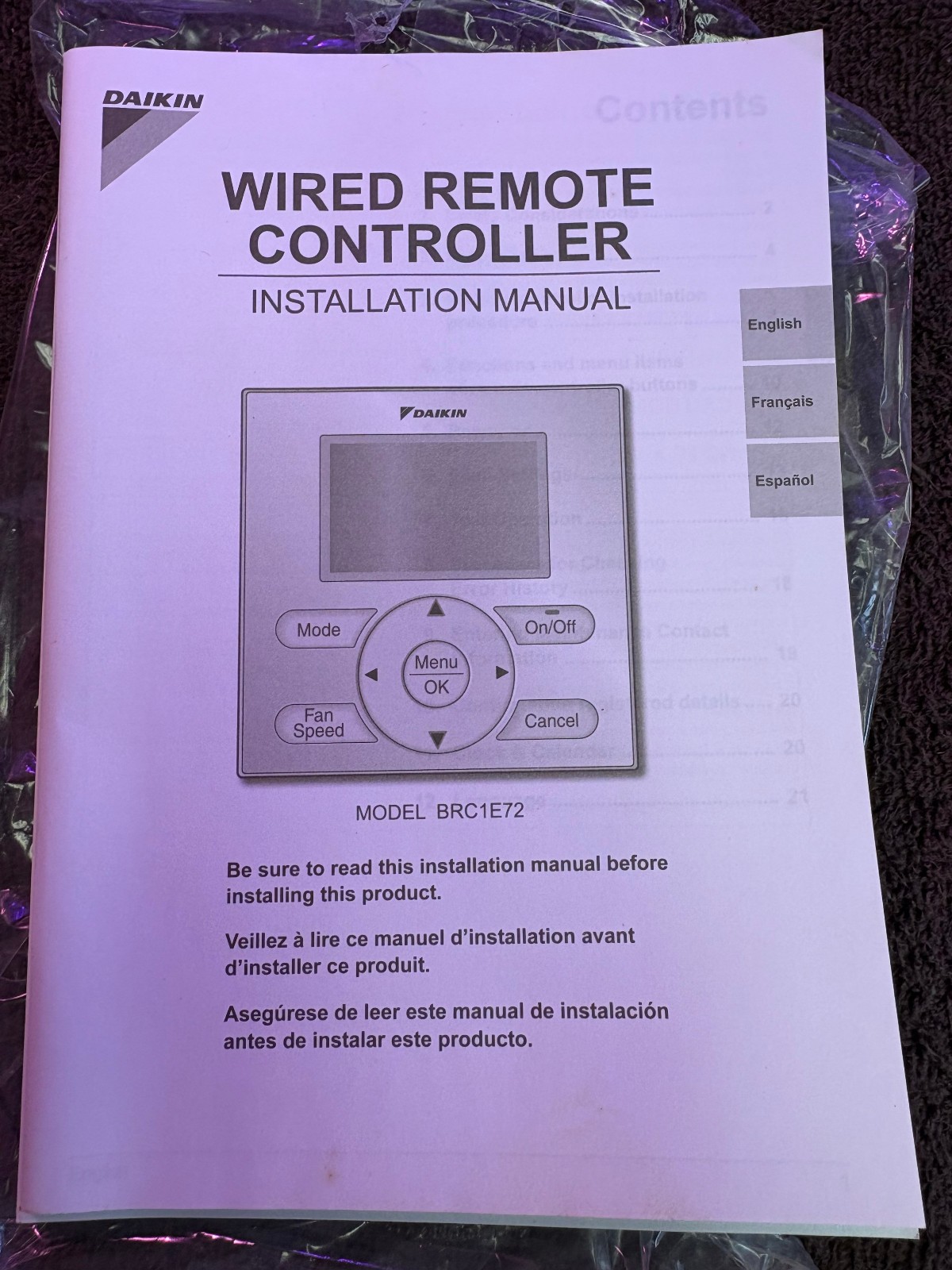 DAIKENBRC1E72WIRED REMOTE CONTROLLER
