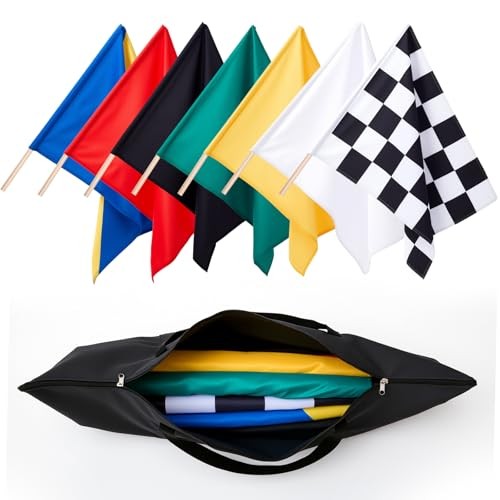 Racing Flags Set of 7 with Poles, 24" x 30" Race Track Flags Kit with Storage