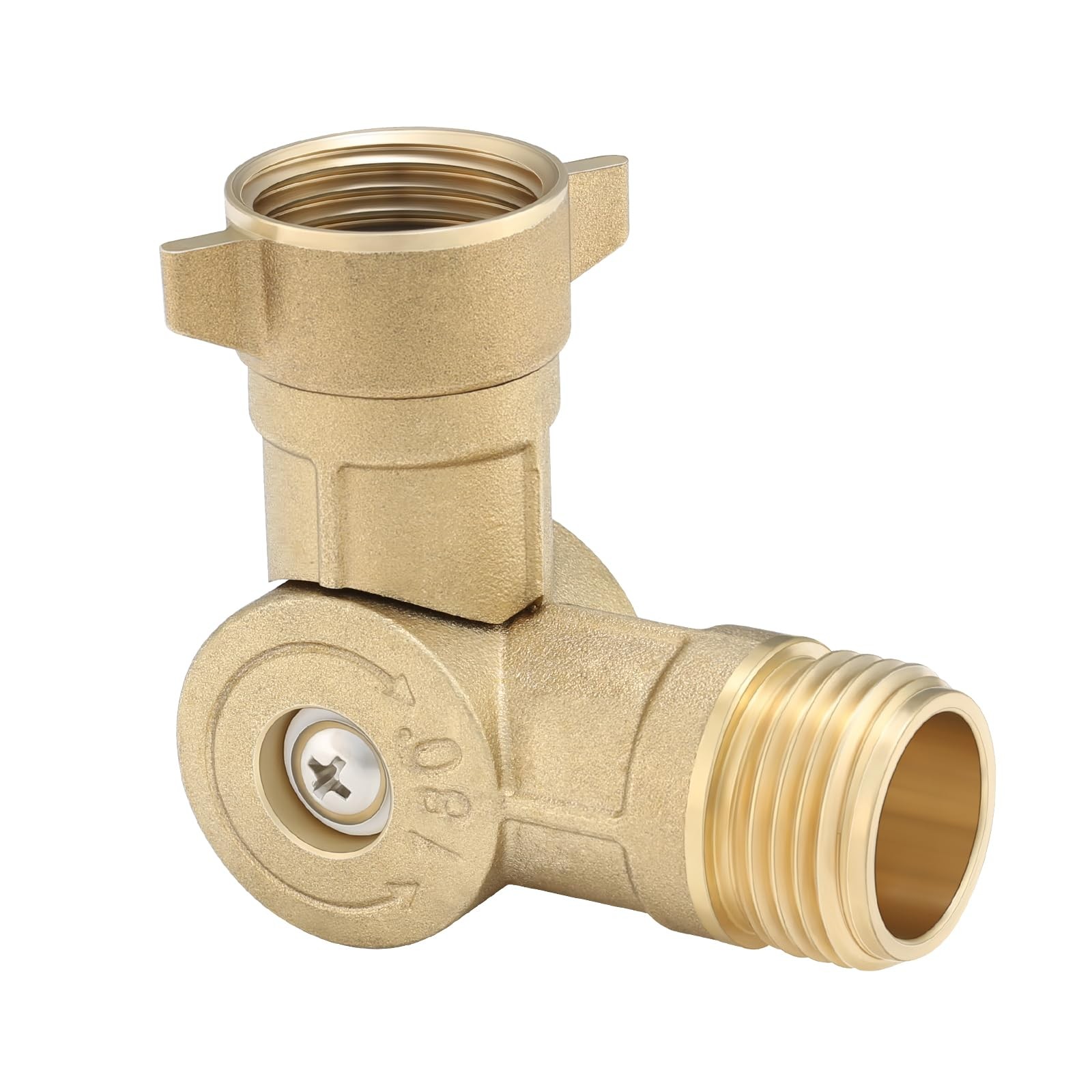 RV 180-Degree Rotating Brass Hose Elbow Connector, 3/4’’ GHT Female & 3/4’’ G...