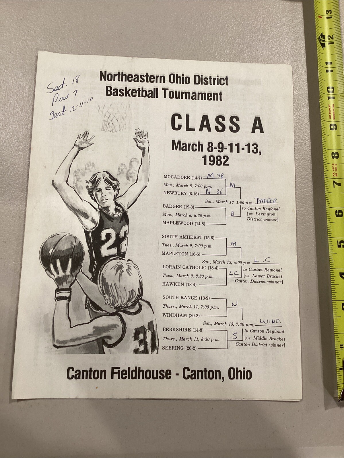 1982 Northeastern Ohio High School Basketball Tournament Program Canton