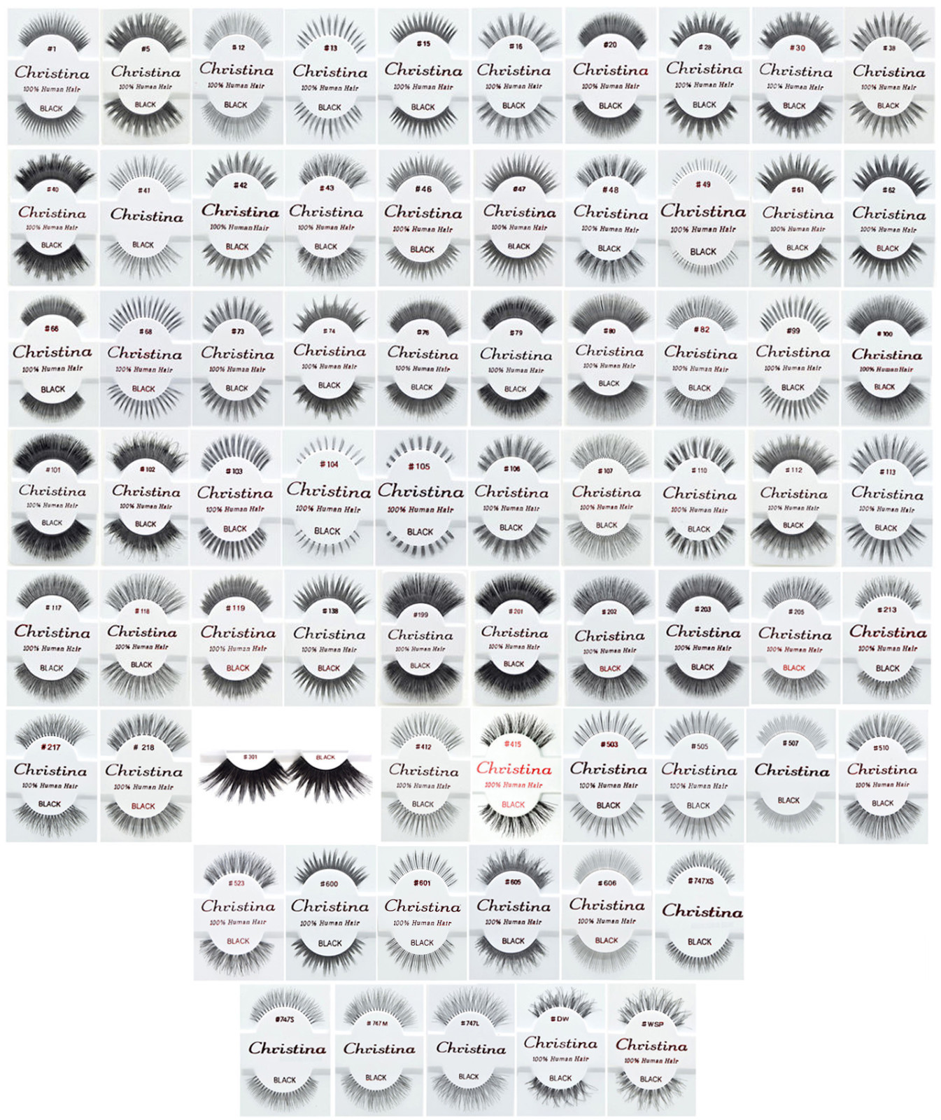 12 Pairs Christina 100% Human Hair Fake All Style Eyelashes