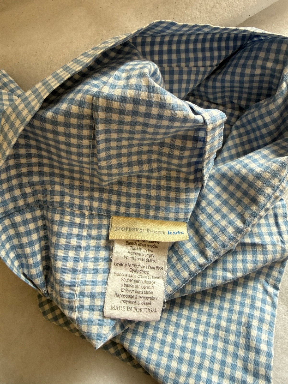 Pottery Barn Toddler Pillowcase Vintage Gingham Blue Cotton Kids Baby New Kids