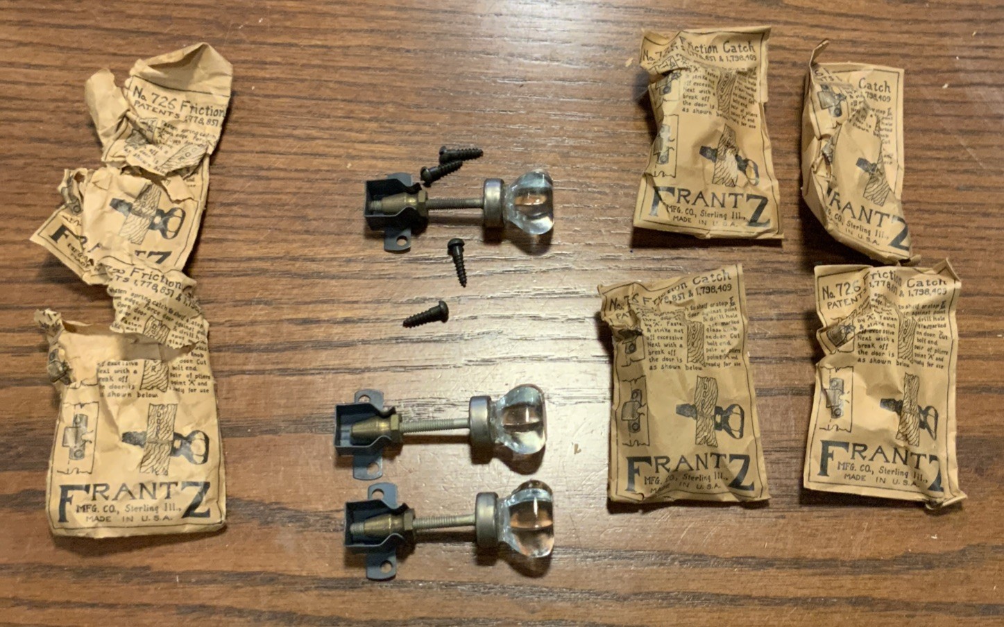 Lot of 7￼Antique Frantz No. 727 Glass Knob Cabinet Latches NOS