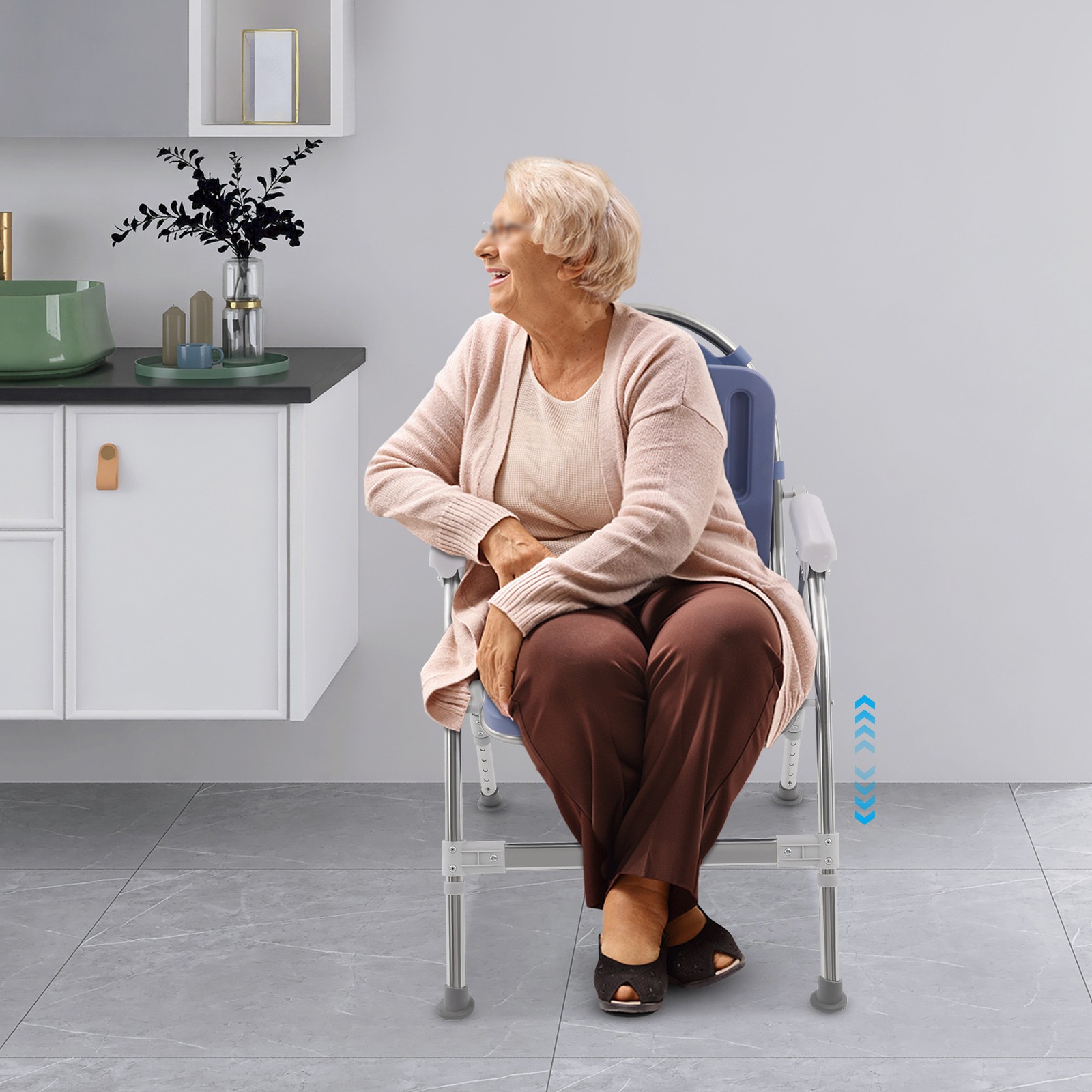 Toilet Chair With Padded Seat Plate And Toilet Bucket, Foldable Toilet ChairBlue