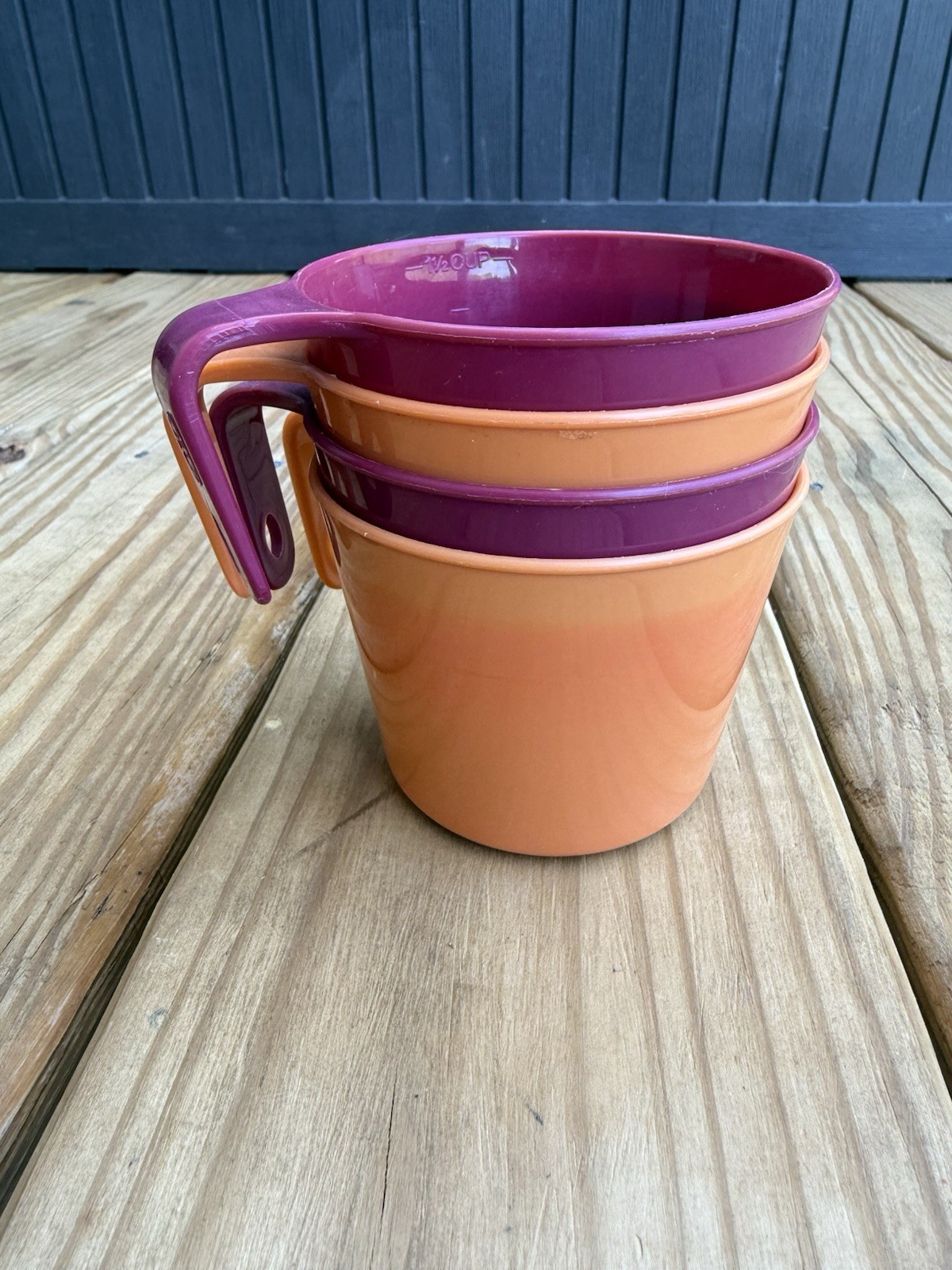 4 Vintage 80’s Coleman Lantern Camping Coffee Mugs 3" Cups Maroon Orange Plastic