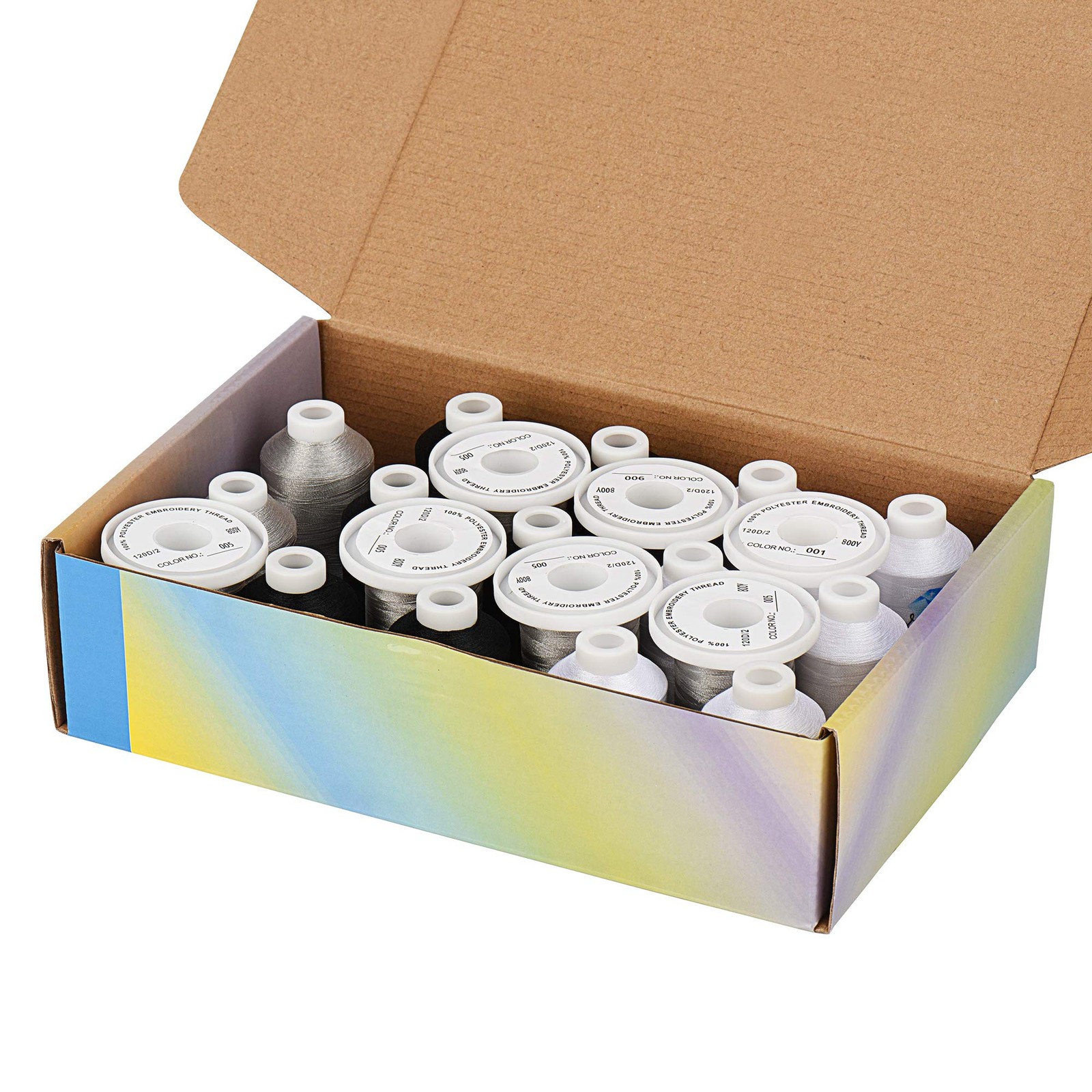 Embroidery Machine Thread Kit 800Y 21 Spools Black White Silver Grey