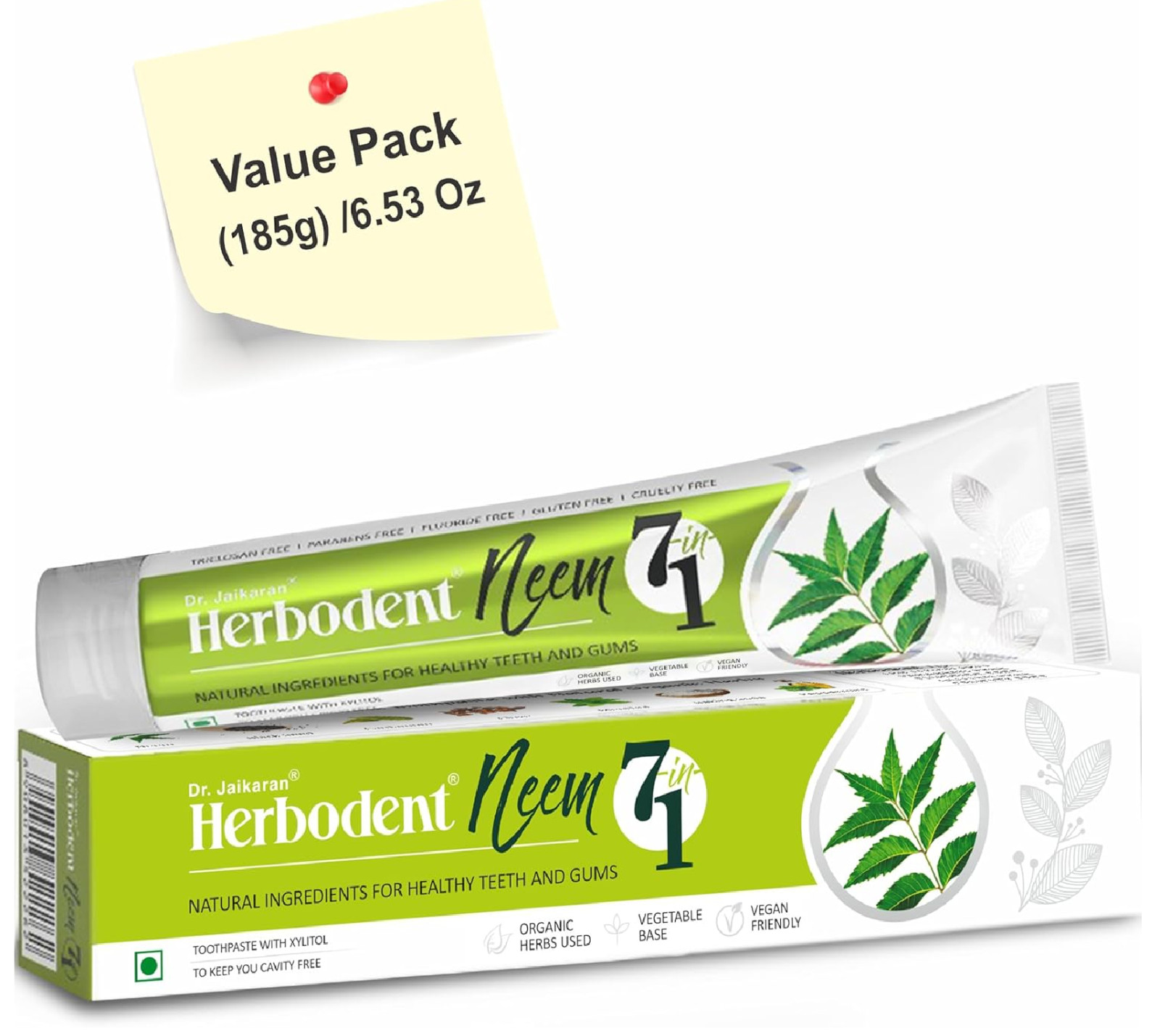 Herbodent® NEEM 7 in 1 Toothpaste-6.53Oz 6.53 Ounce (Pack of 1), Light Green