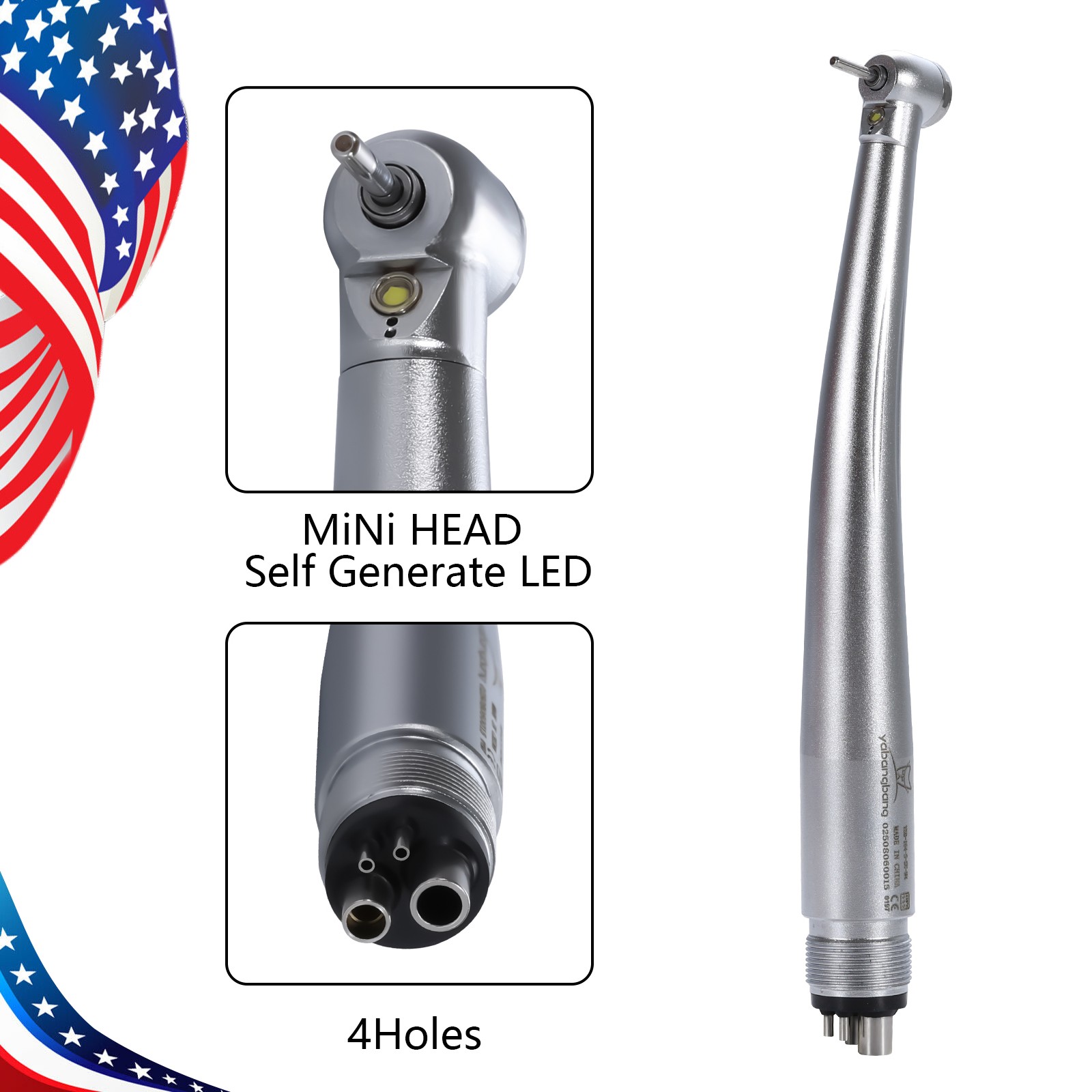 LED Dental High Fast Speed Handpiece Pediatric Push Button Mini Small Head 4HOLE