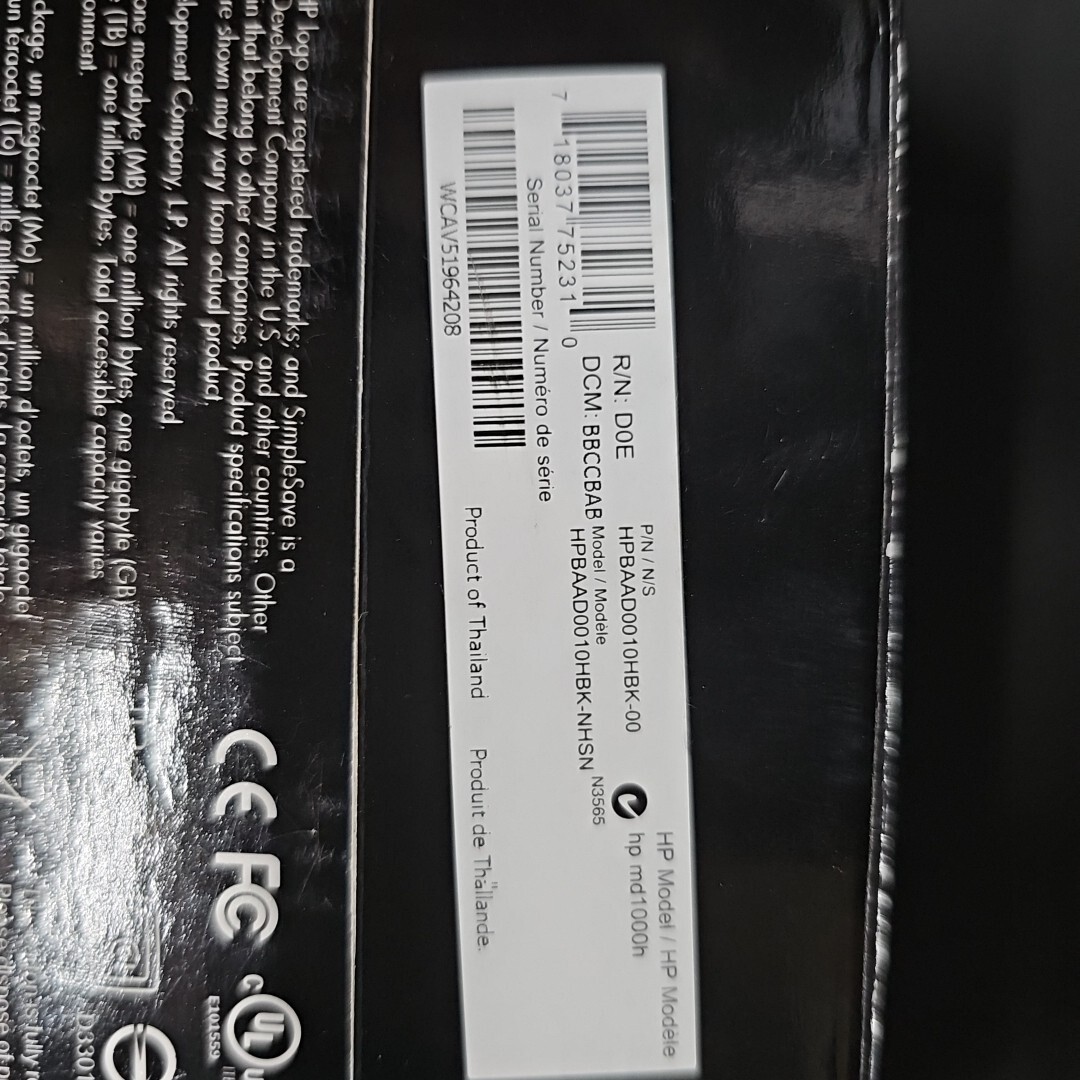 HP SimpleSave 1TB External USB 2.0 Back Up md1000h