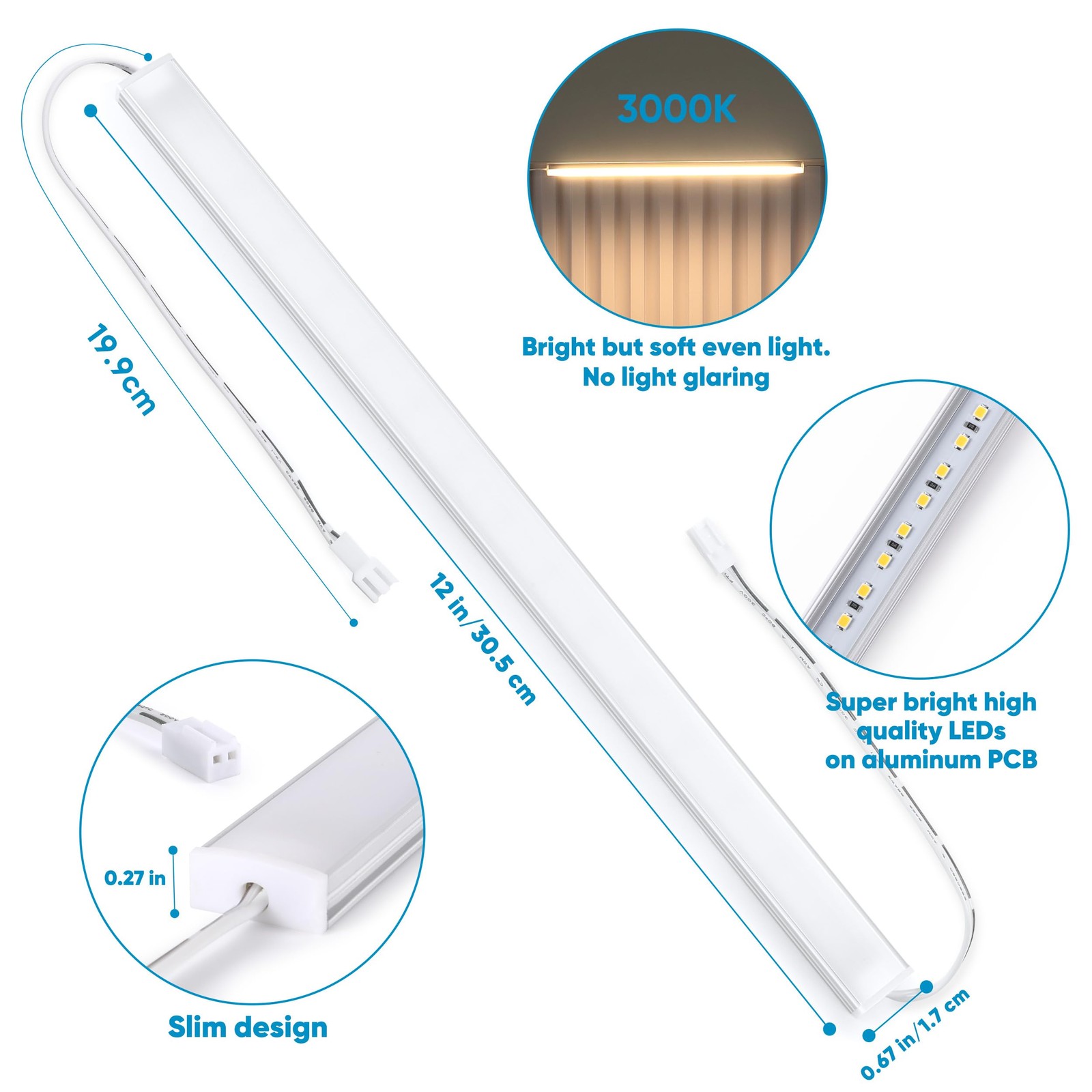 Under Cabinet Lighting Set Plug in, 3 pcs 12 Inches Light Bars. Super Bright ...