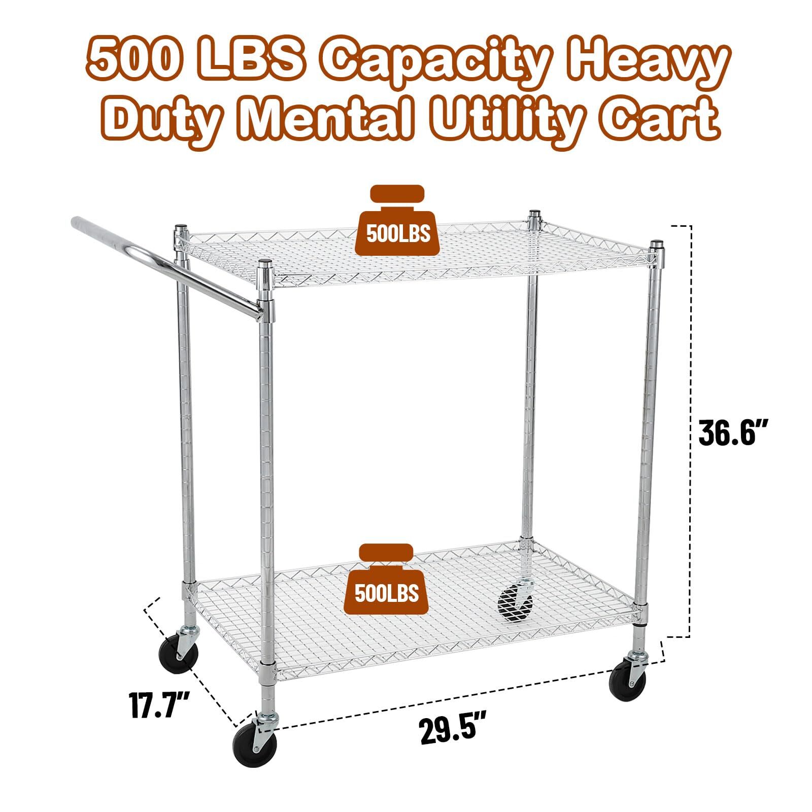 2-Tier Movable Storage Rack with Wheels Kitchen Storage Organizer Rolling Cart