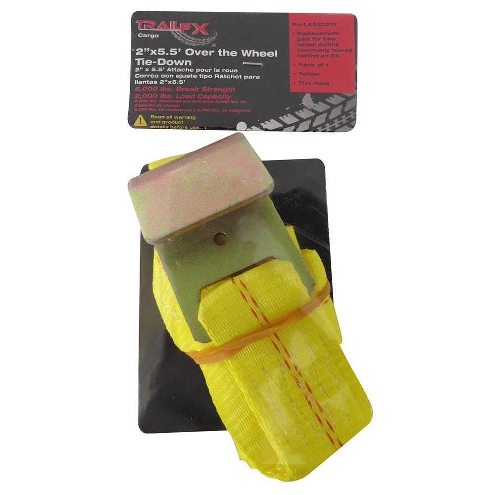 Yellow Polyester Webbing Over Wheel Tie Down Strap [Single 5.5ft x 2in]