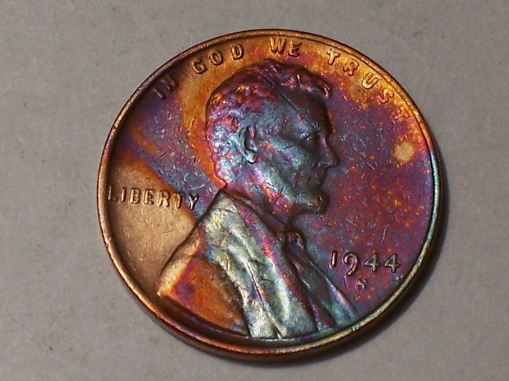 1944-S @   Monster"   Rainbow Toned old Lincoln Wheat Penny.!! 354