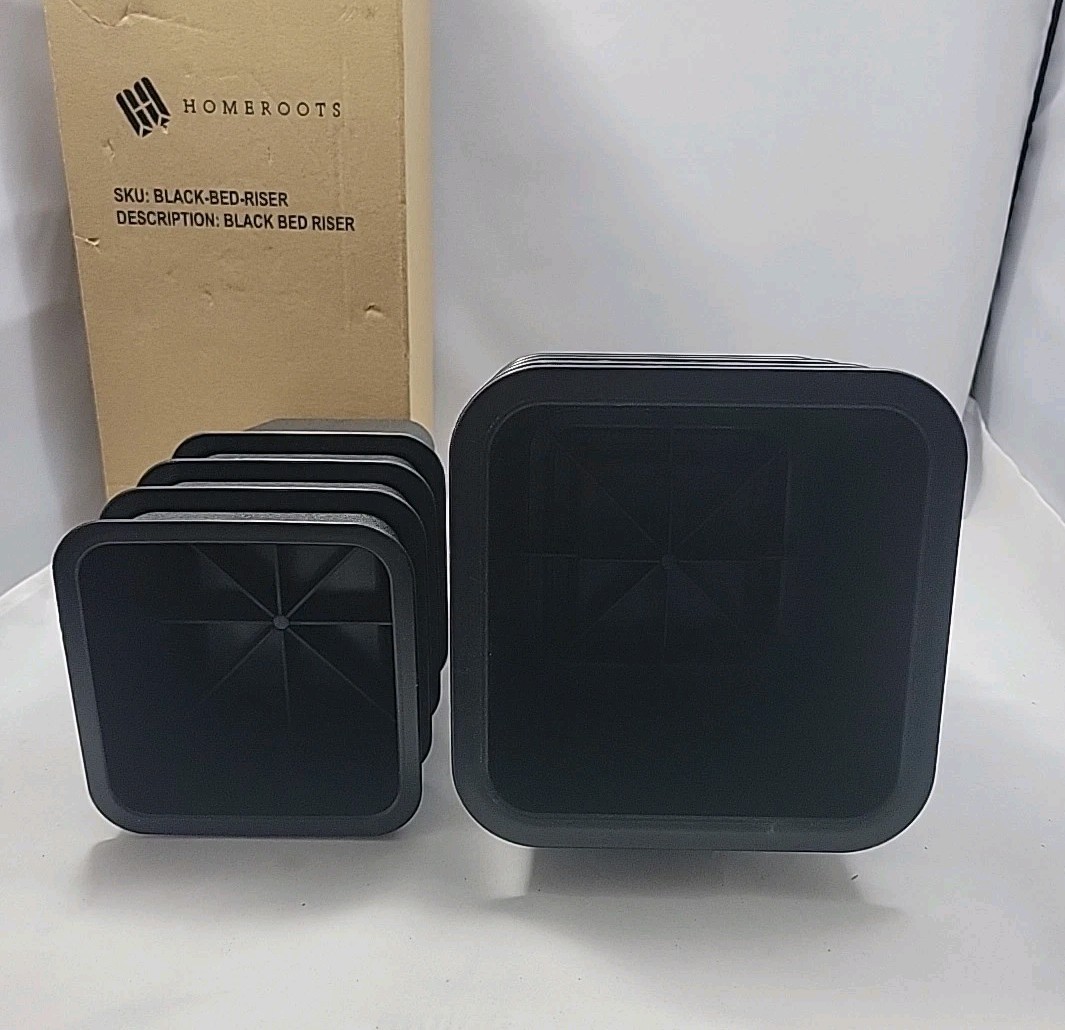 8 Piece Black Furniture Bed Risers 1100lb Capacity 4 Small/Large Heavy Duty New