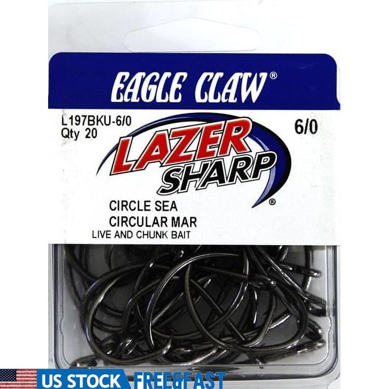 Lazer Sharp Circle Offset Hooks Size 6/0 Baitholder Pack of 20 Fishing New
