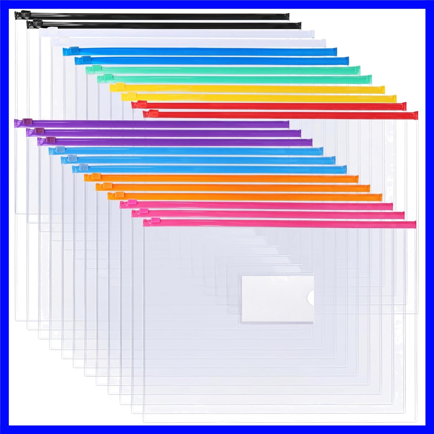 Set of 24 Plastic Zip Envelopes - A4 & Letter Size, Durable Waterproof Design