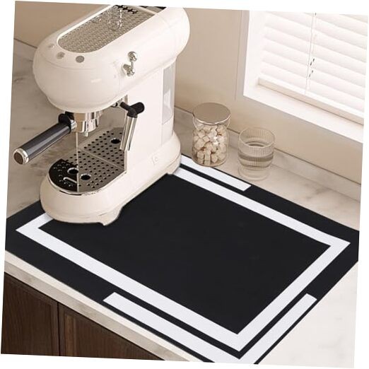 Striped Dish Drying Mats for Kitchen Counter, Coffee Bar Mat 19" x 12" Black