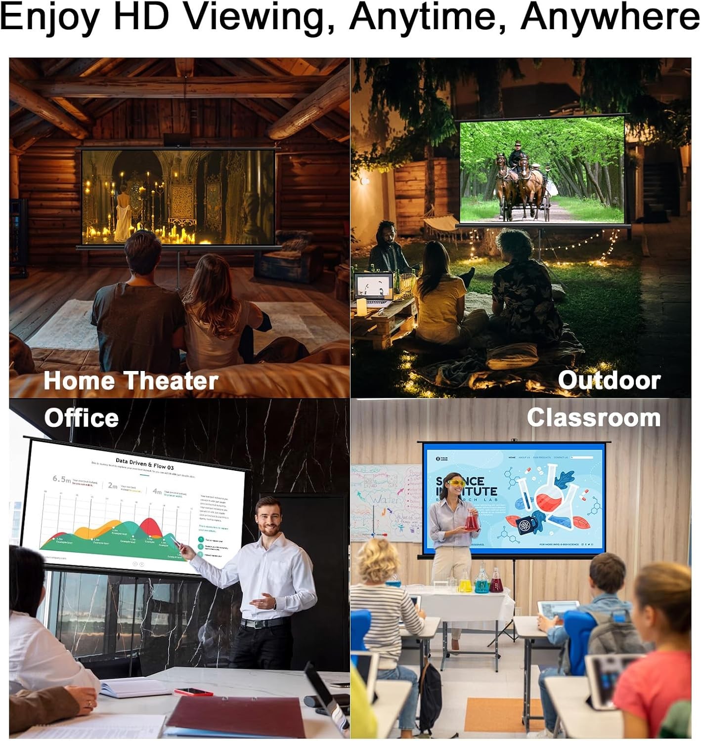 Outdoor Projector Screen with Stand Tripod, Indoor Pull Up Portable...