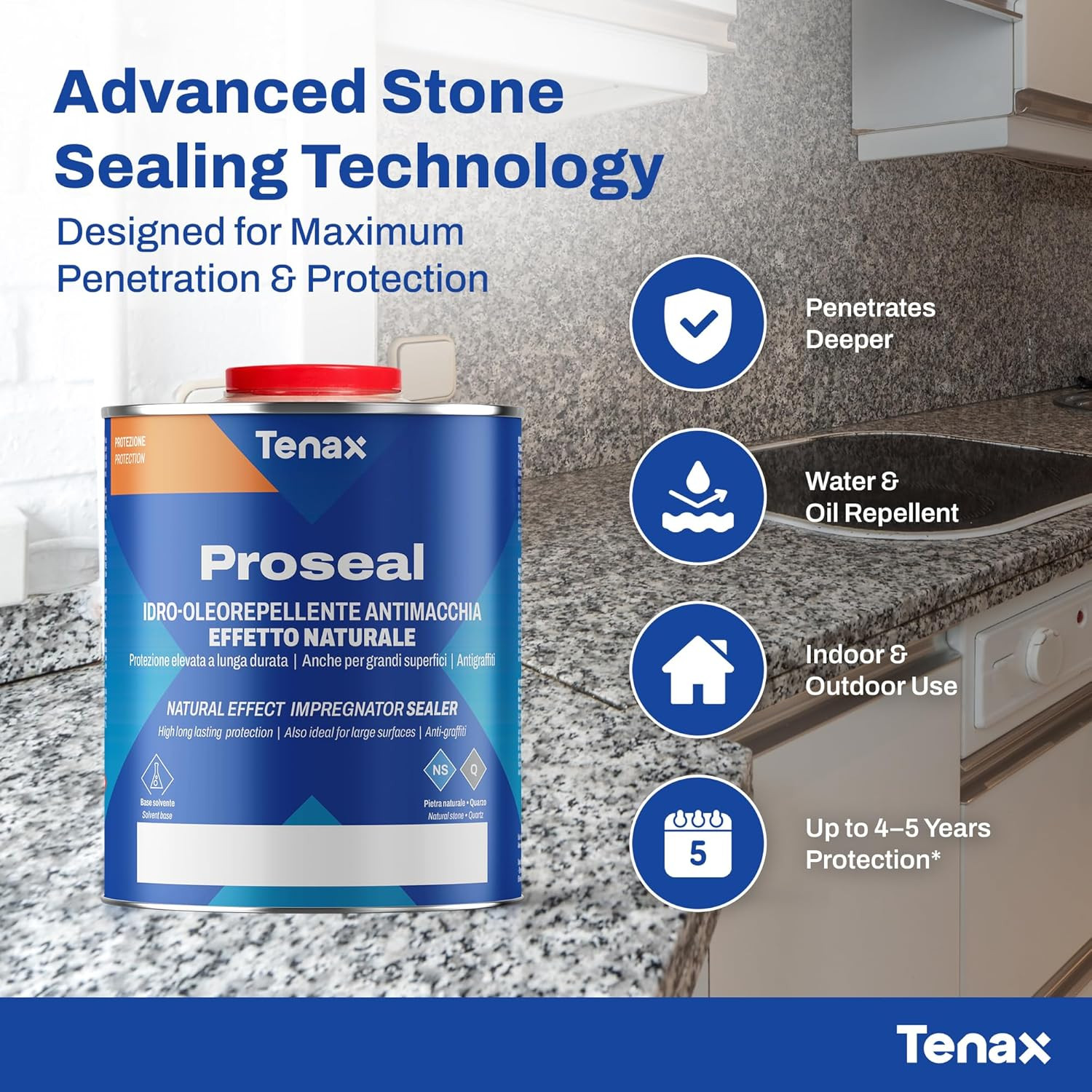 Tenax Proseal Stone Sealer – Professional Sealer for Granite, Marble, Quartzite