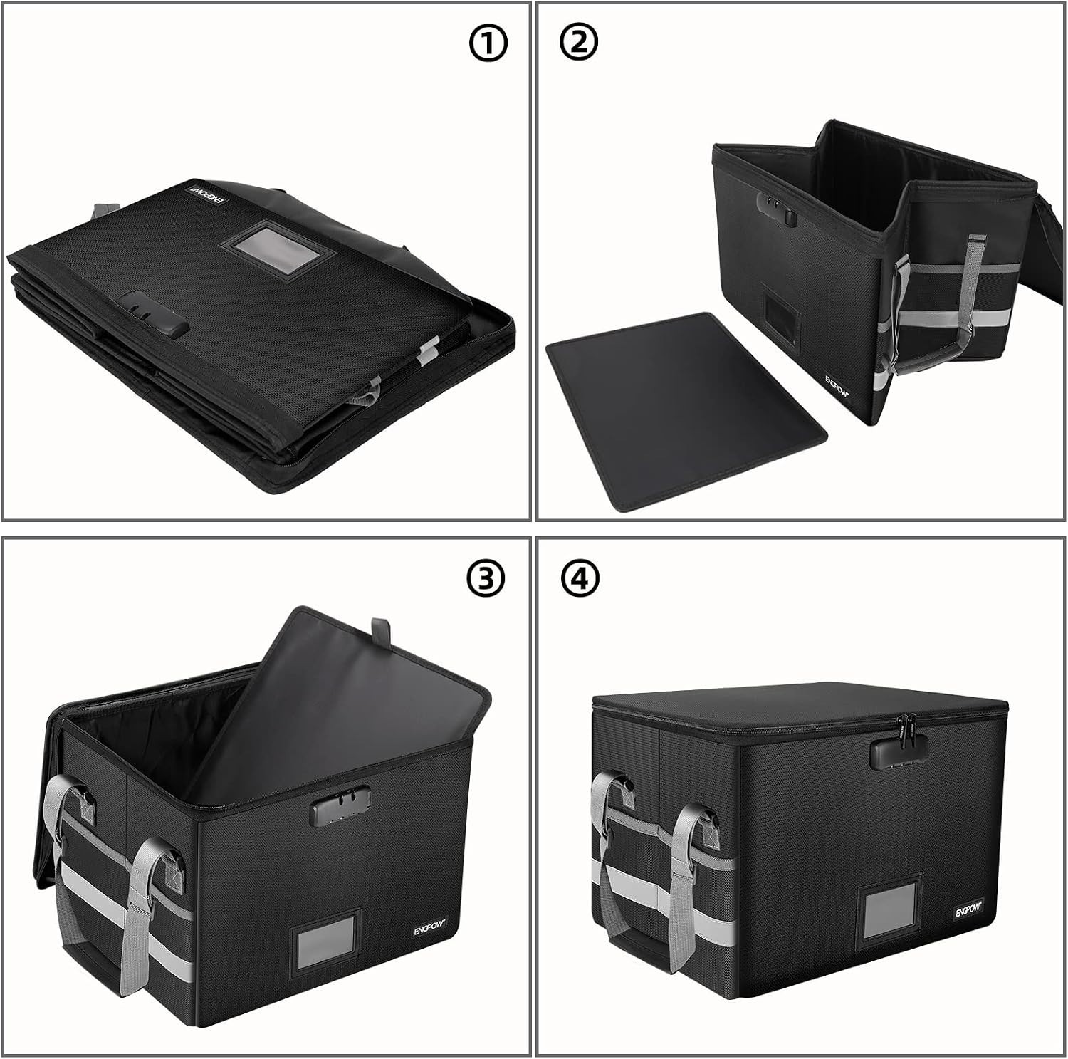 File Box with Lock,Fireproof Document Box with Zipper＆Pockets,Collapsible Fil...