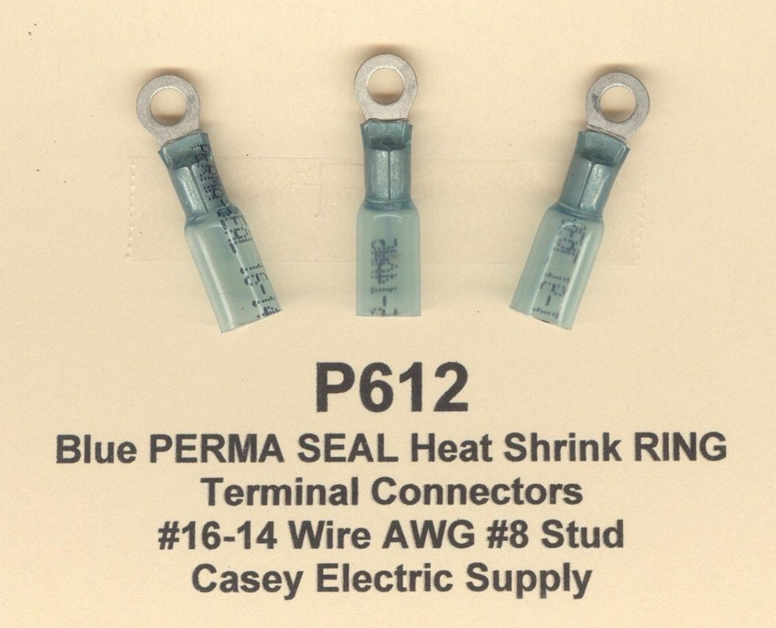 10 Blue PERMA SEAL Heat Shrink RING Terminal Connector #16-14 Wire #8 Stud MOLEX