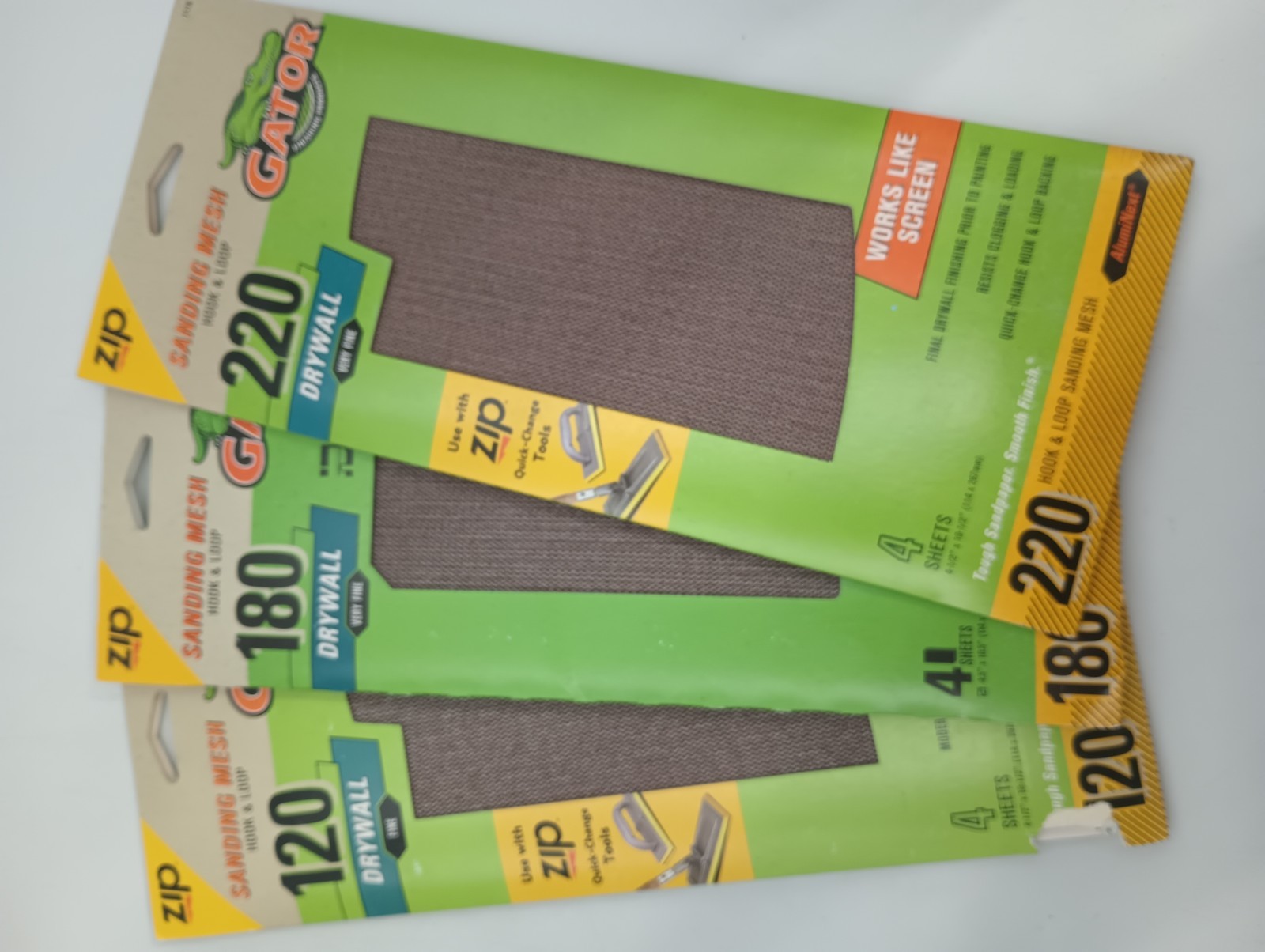 3 Packs Gator Hook & Loop Precut Drywall Sanding Sheets 120, 180, 220