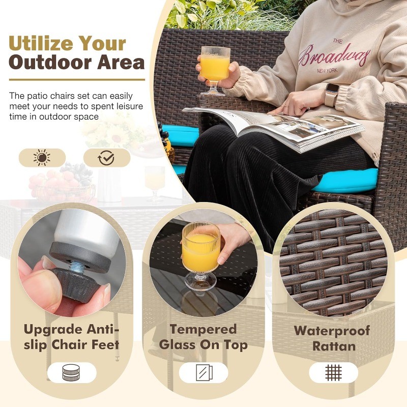 4 Pieces Patio Rattan Chair Wicker Outdoor Indoor Use Backyard Porch Garden