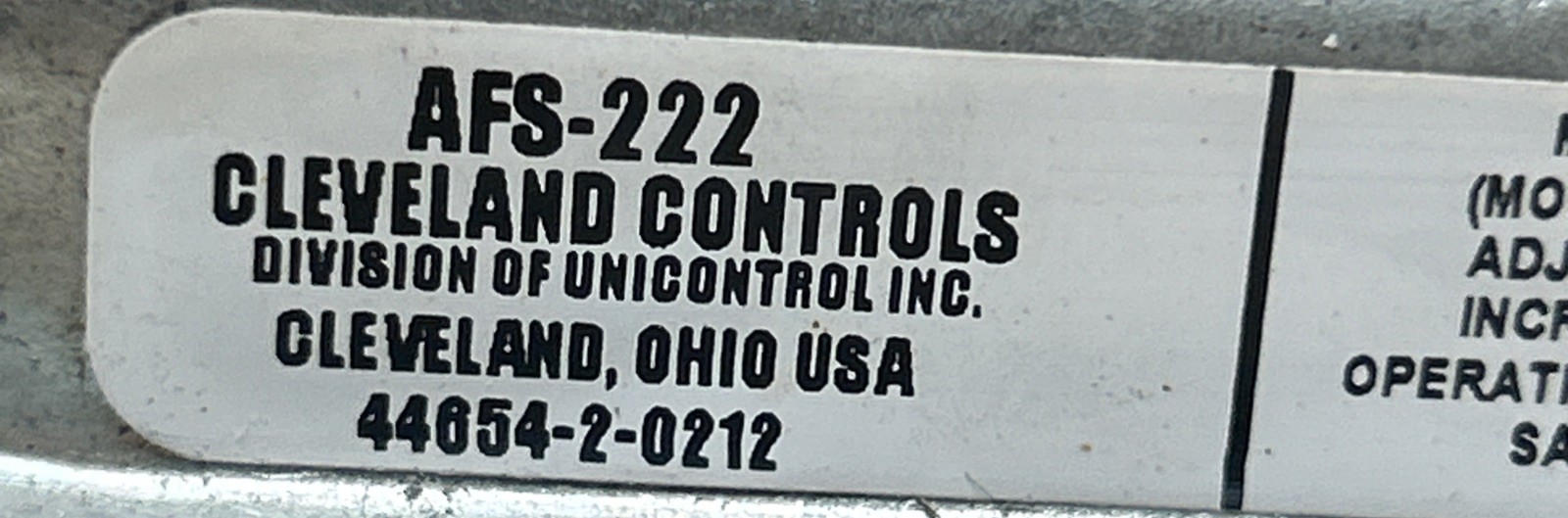 CLEVELAND CONTROLS,AFS-222,AIR PRESSURE SENSING SWITCH