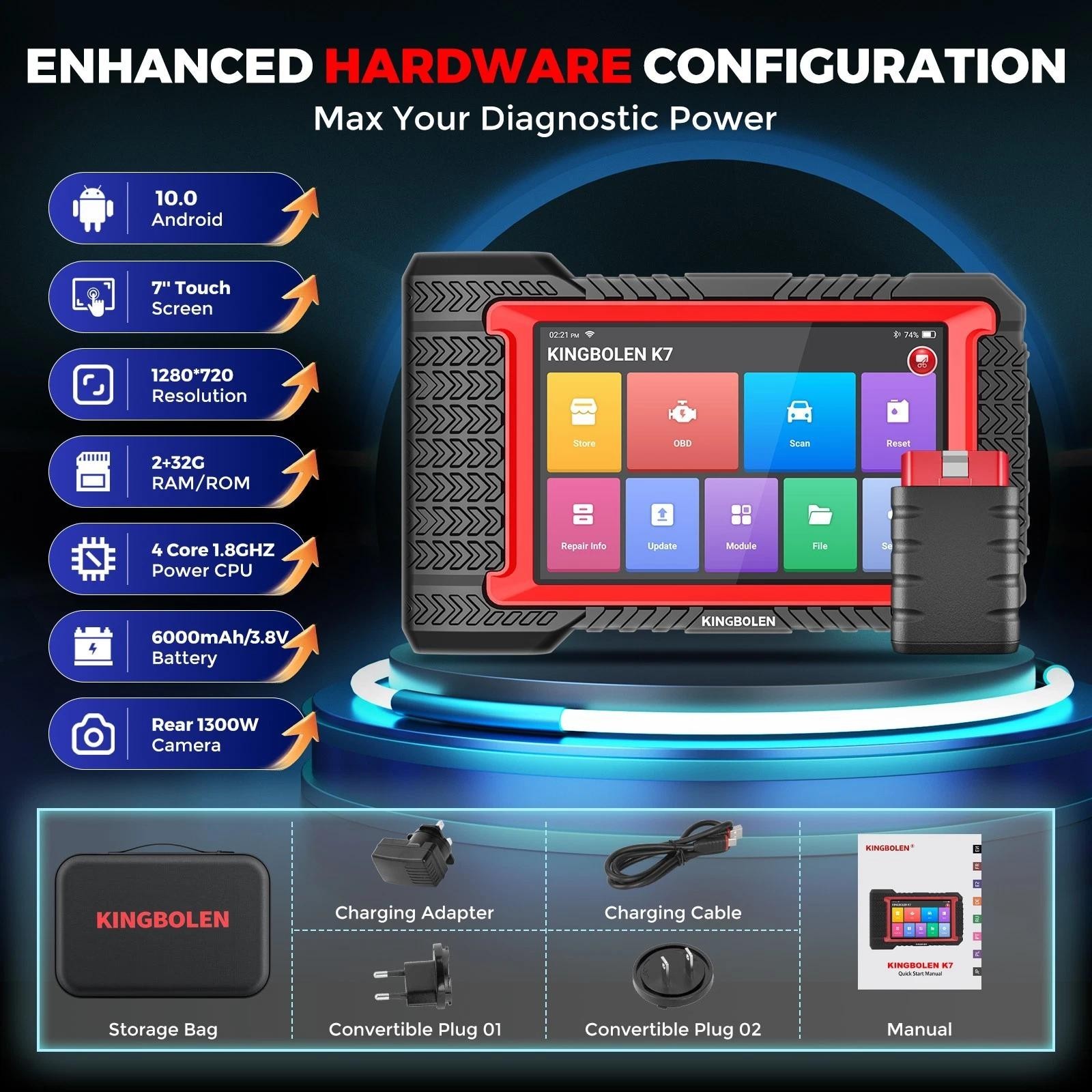 2026 Kingbolen K7 Car Diagnostic Scan Tool Full System OBD2 Scanners ECU Coding