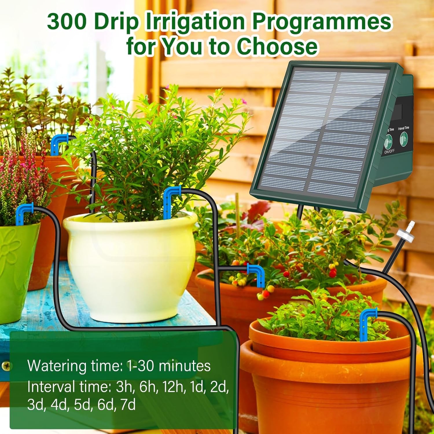 Solar Irrigation System 300 Watering Programmes with 10M Hose and 10 Drip Tips