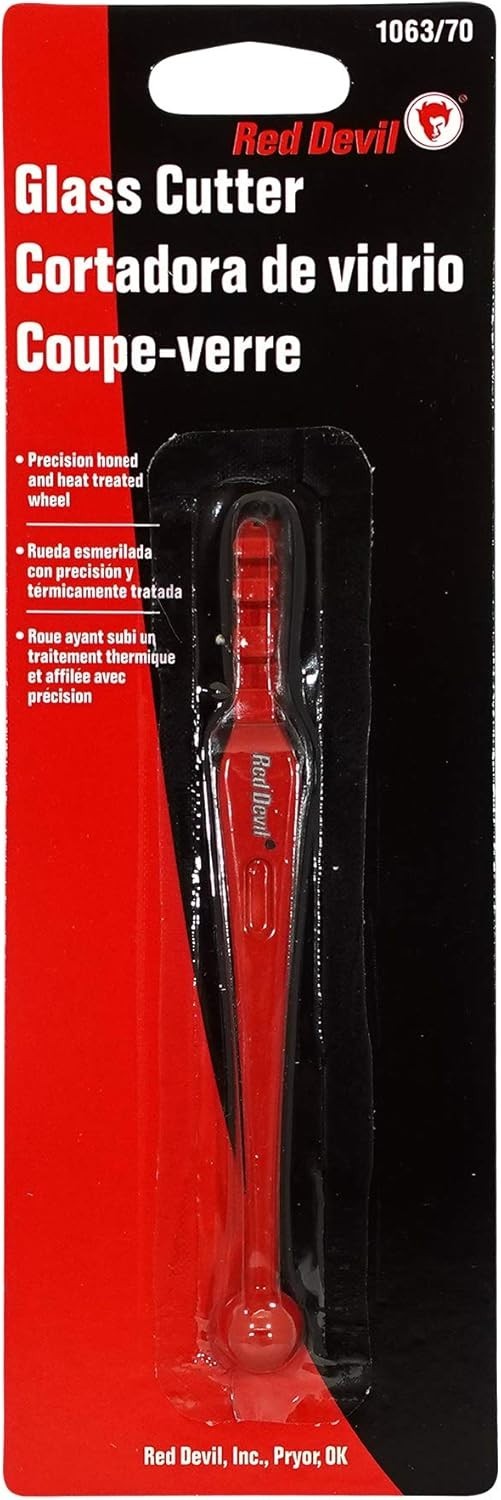 Red DIY Glass Cutter - Hand-Powered Tool with Steel Wheel for Precision Cuts