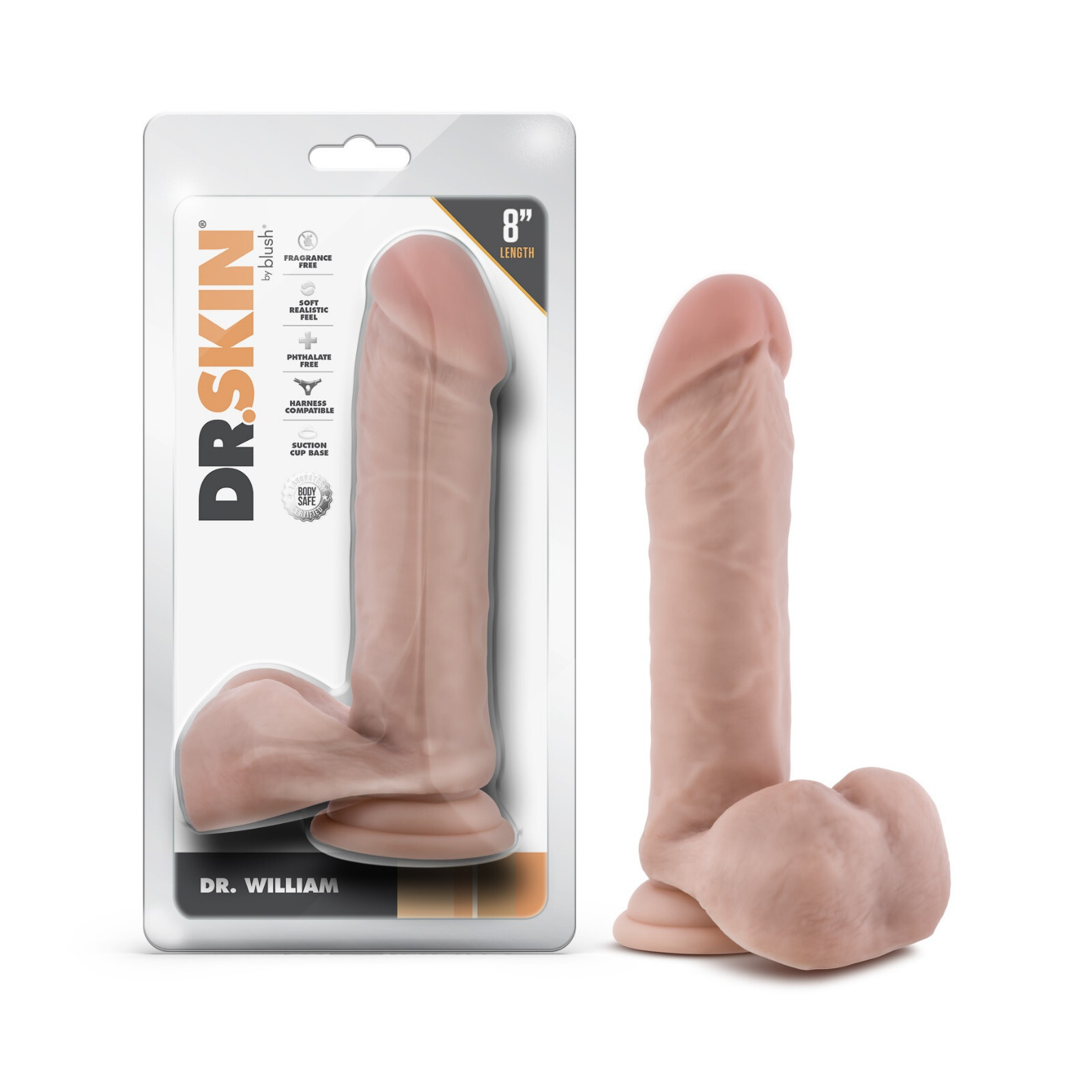 Blush Dr.Skin- 8''Long 1.75''Thick Soft Realistic Dildo with Balls-Suction Cup