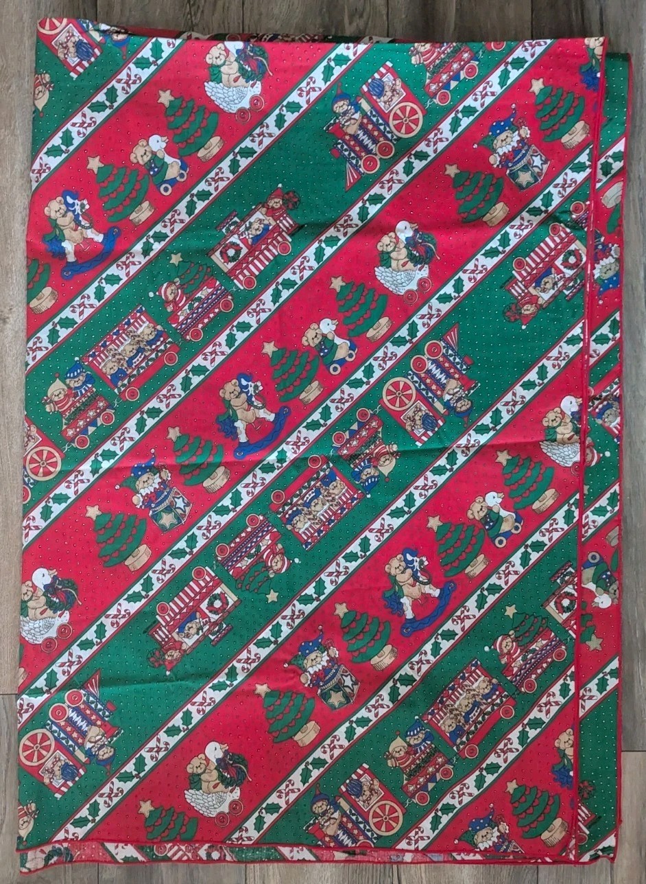 Vintage Christmas Trains Toys Tablecloth Kids 84" X 60"