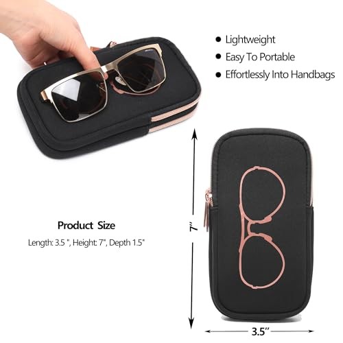KKP Double Eyeglass Case | Sunglasses Cases with 2 Compartments Black Gold