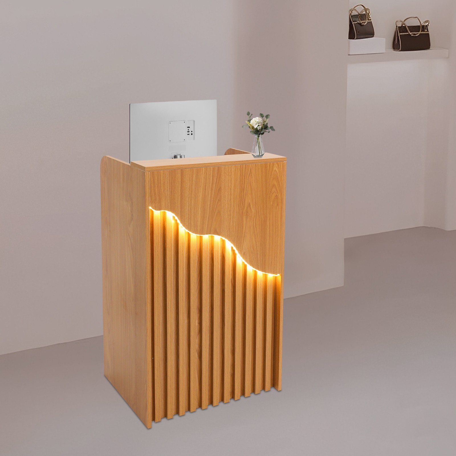 Modern Reception Desk for Checkout Reception Counter With a Lockable Drawer