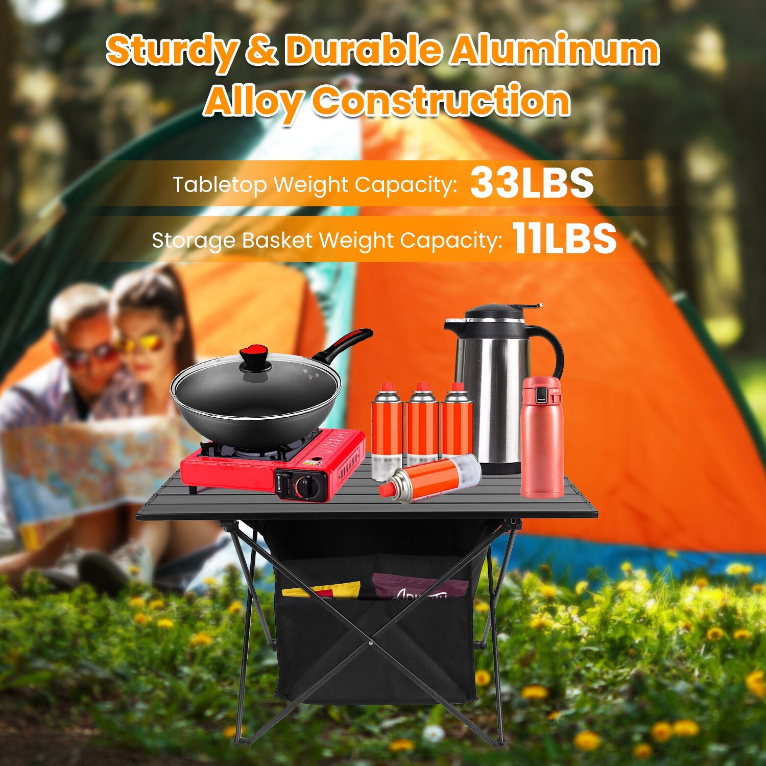 Camping Table with Carry Bag, Adjustable Height Portable Table Picnic Beach