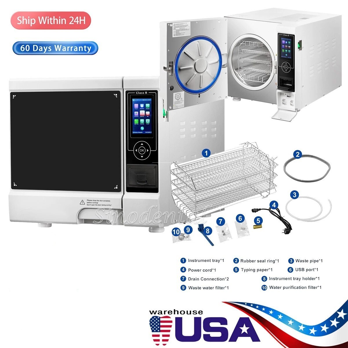22L Dental Class B Autoclave Vacuum Steam Sterilizer Built-in Printer W/ Drying