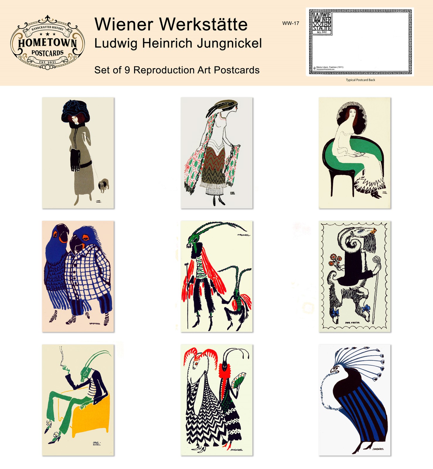 Ludwig Heinrich Jungnickel Wiener Werkstatte Lot of 9 Rare Antique Greeting Po..