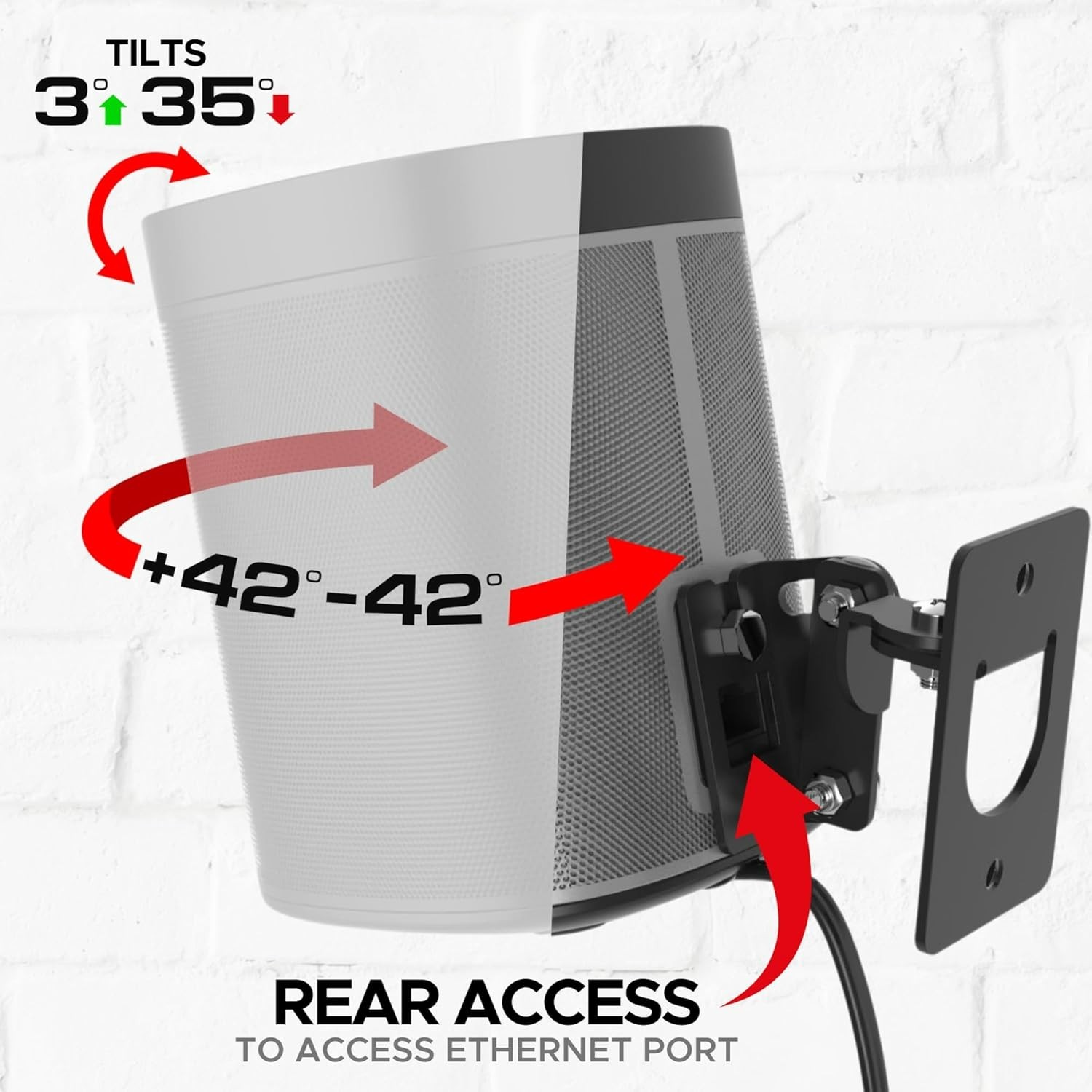 Play 1 Wall Mount Black, Compatible with Sonos Play:1 Only, Adjustable Swivel...