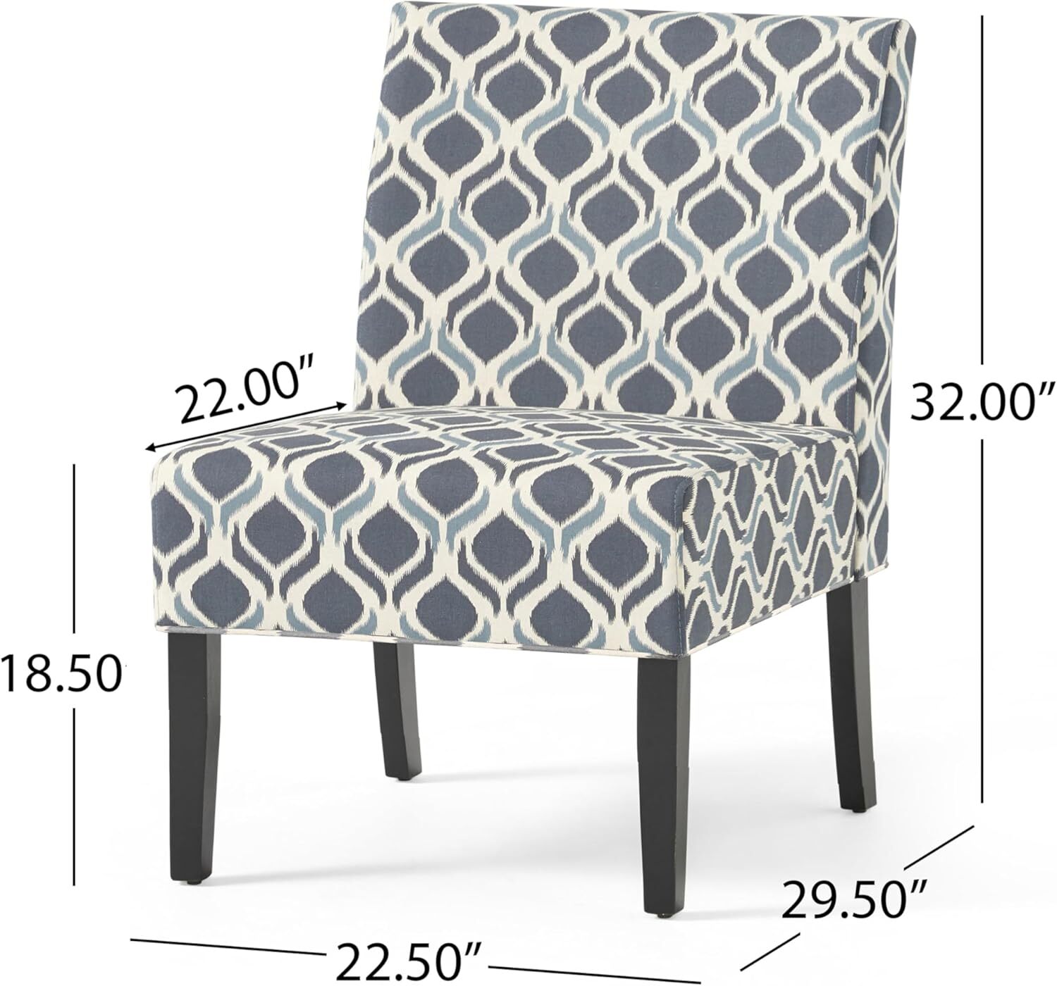 Home Traditional Fabric Accent Chair, Print, Matte Black, 22.5D x 29.5W x 32H in