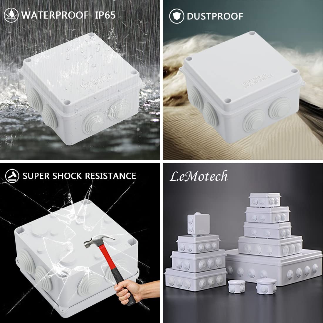 LeMotech ABS Plastic Dustproof Waterproof 3.9" x x 2.8" (1pc), White