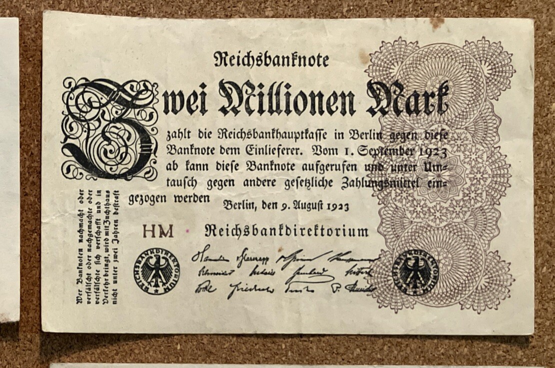 Lot Of 4 X Germany Banknotes. 2 Million Mark. Dated 1923.