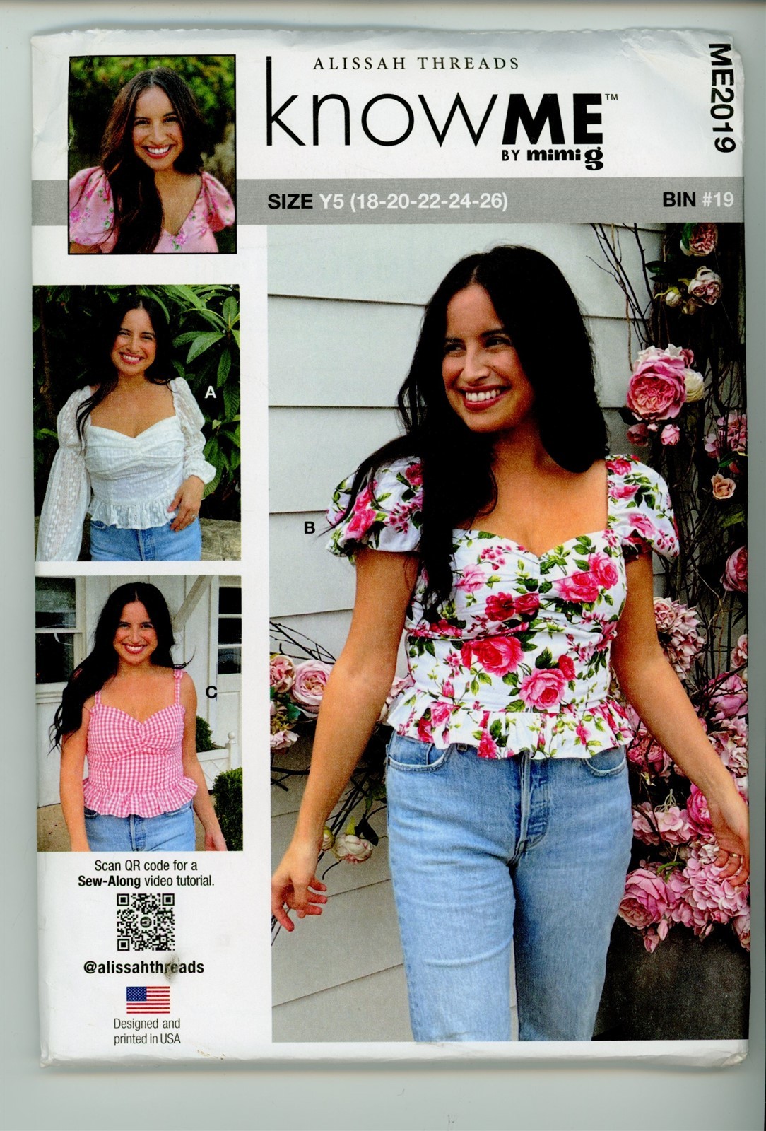 KNOW ME SEW PATTERN # ME2019 SIZE Y5 (18-26) MISSES TOPS