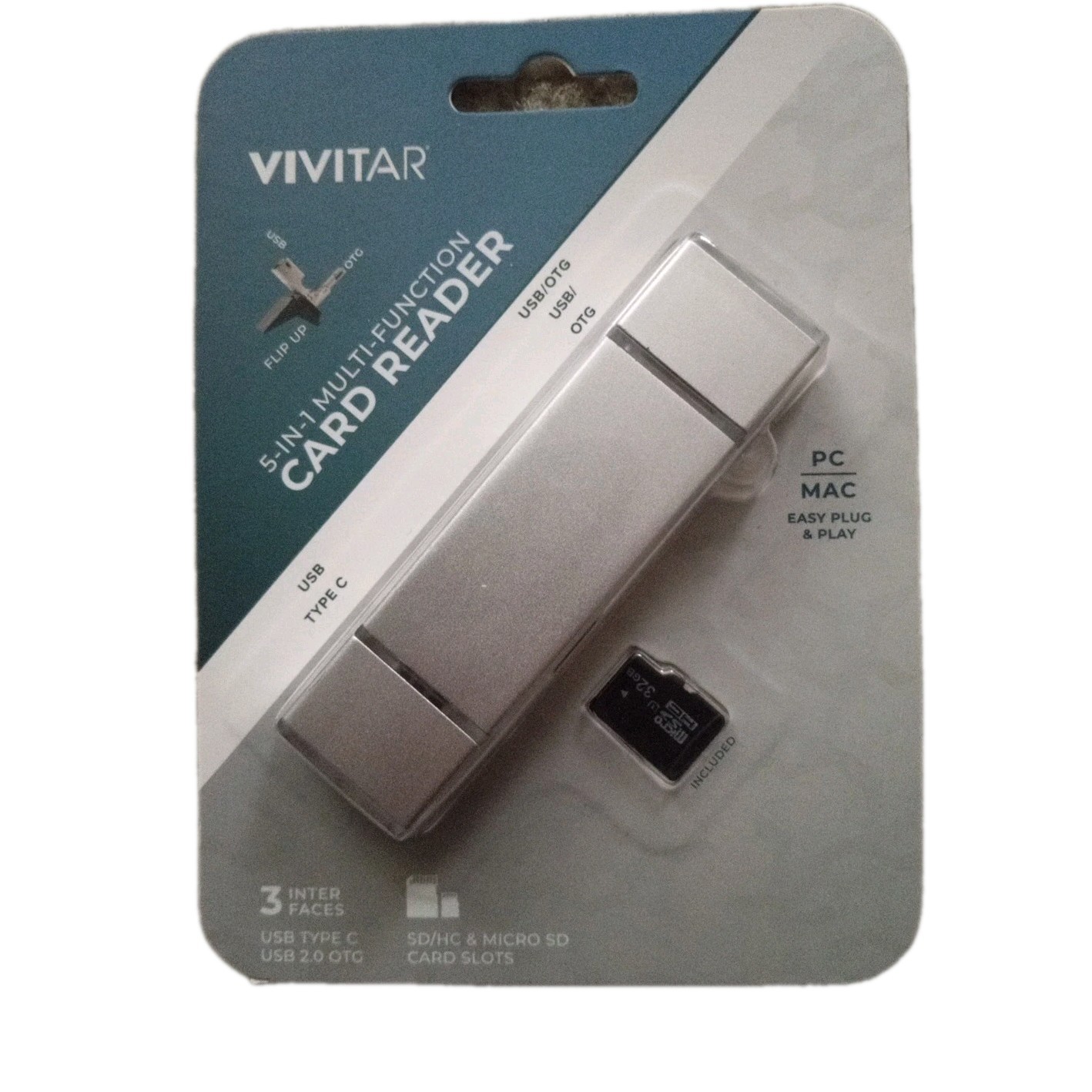 Vivitar 5 in 1 Multi Function Card Reader 3 Inter Faces PC Mac Easy Plug & Play