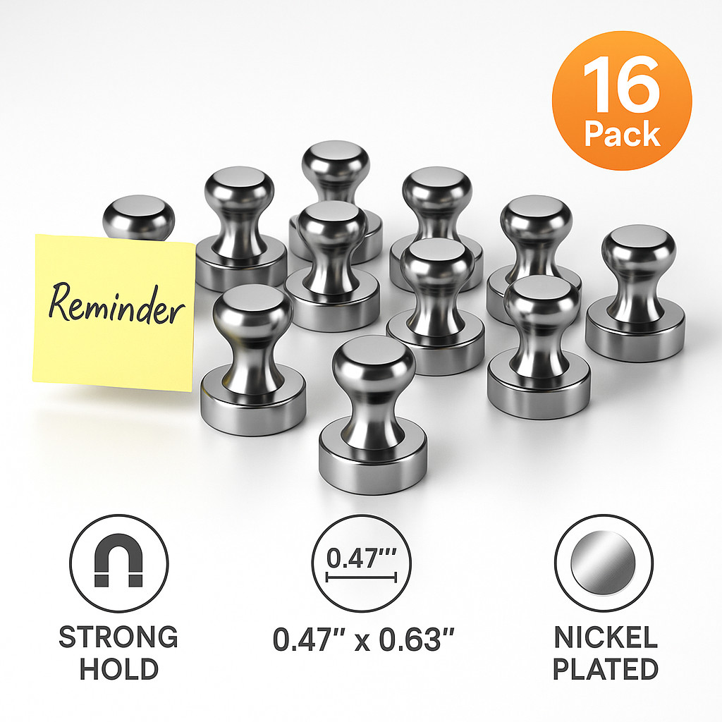 Magnetic Push Pins 16 Pack Strong Fridge Magnets for Whiteboard Office Map Board