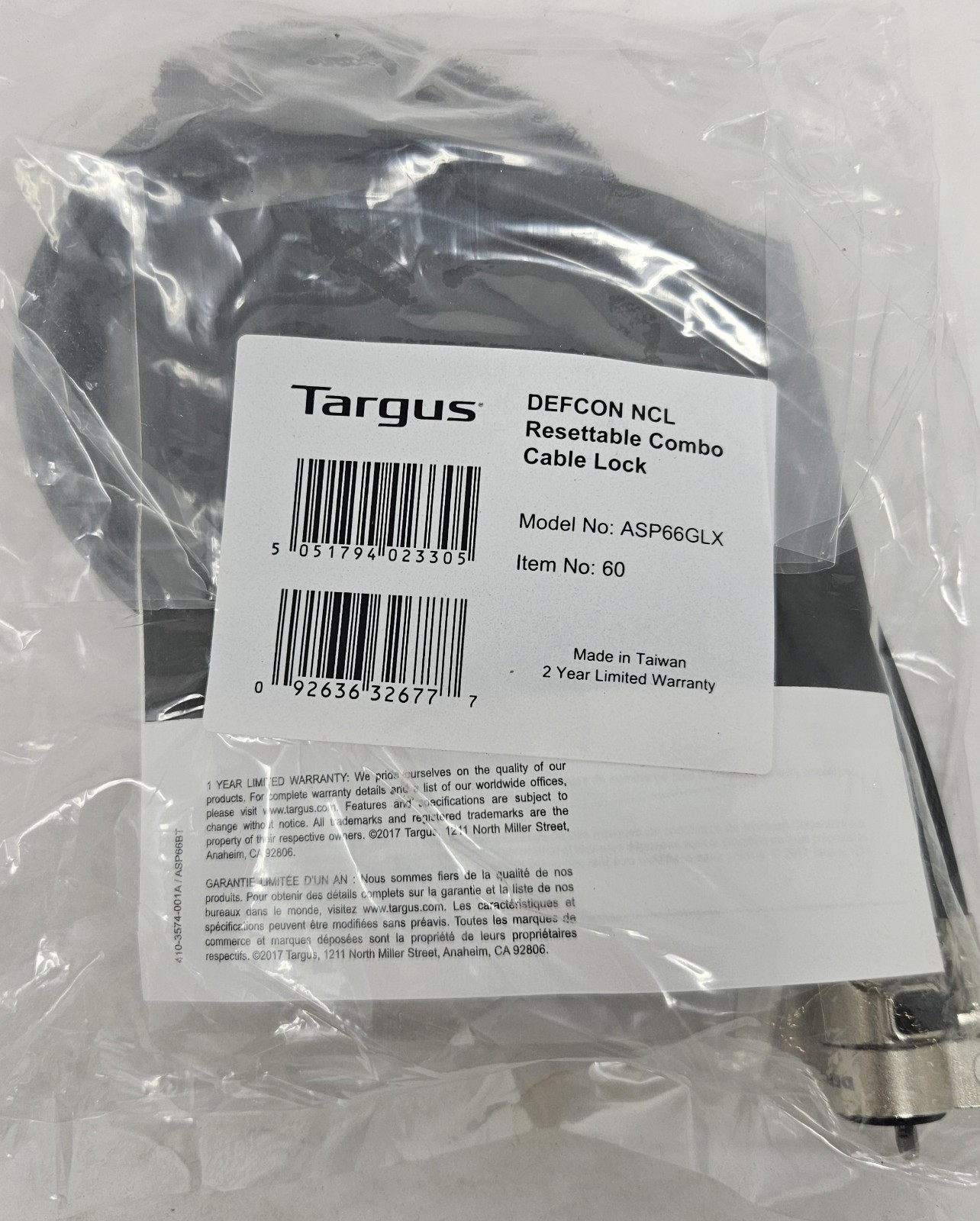 Targus ASP66GLX DEFCON NCL Resettable Laptop Combo Cable Lock