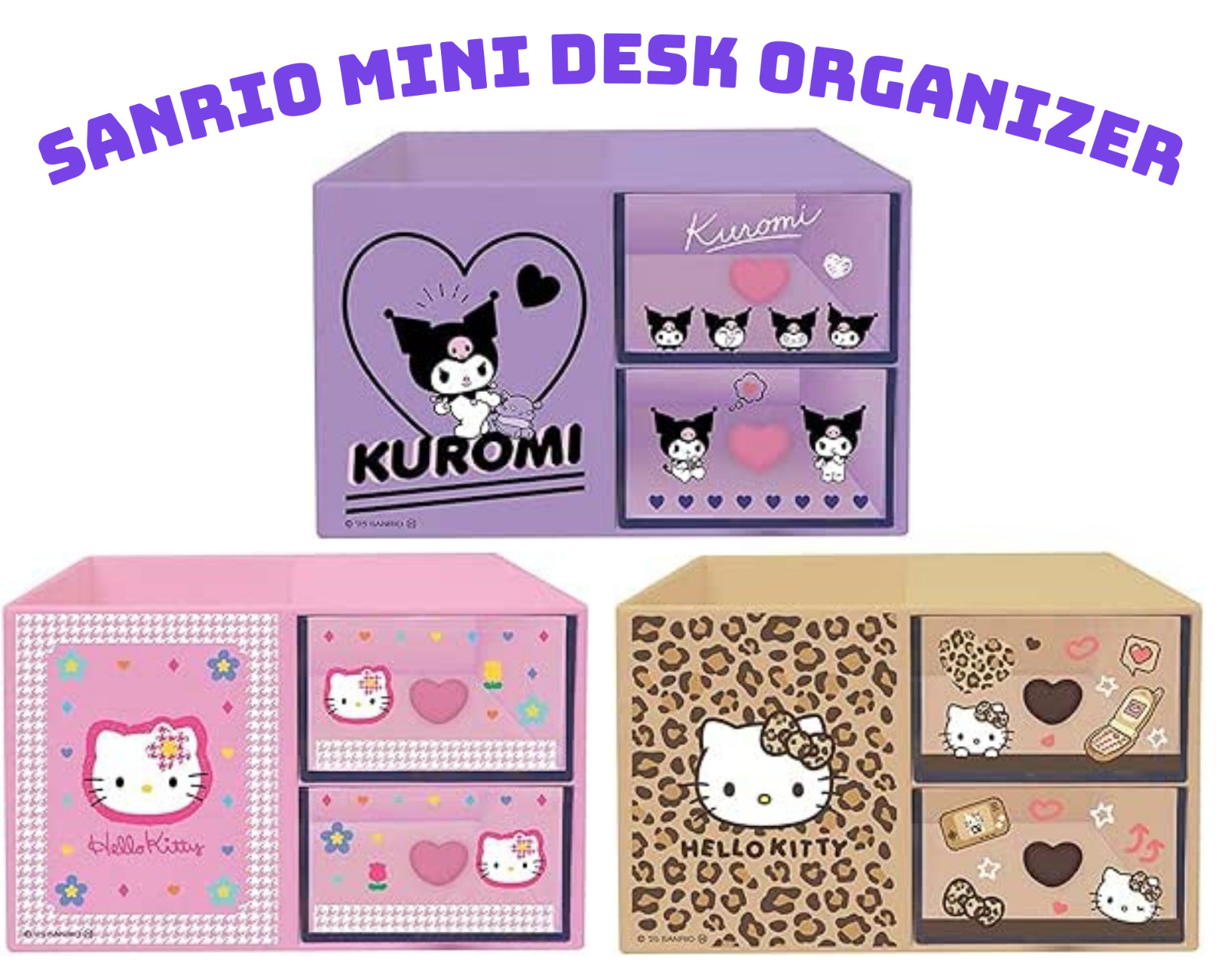 Sanrio Hello Kitty / Kuromi Mini Desk Organizer with Drawer & Pen Stand NEW